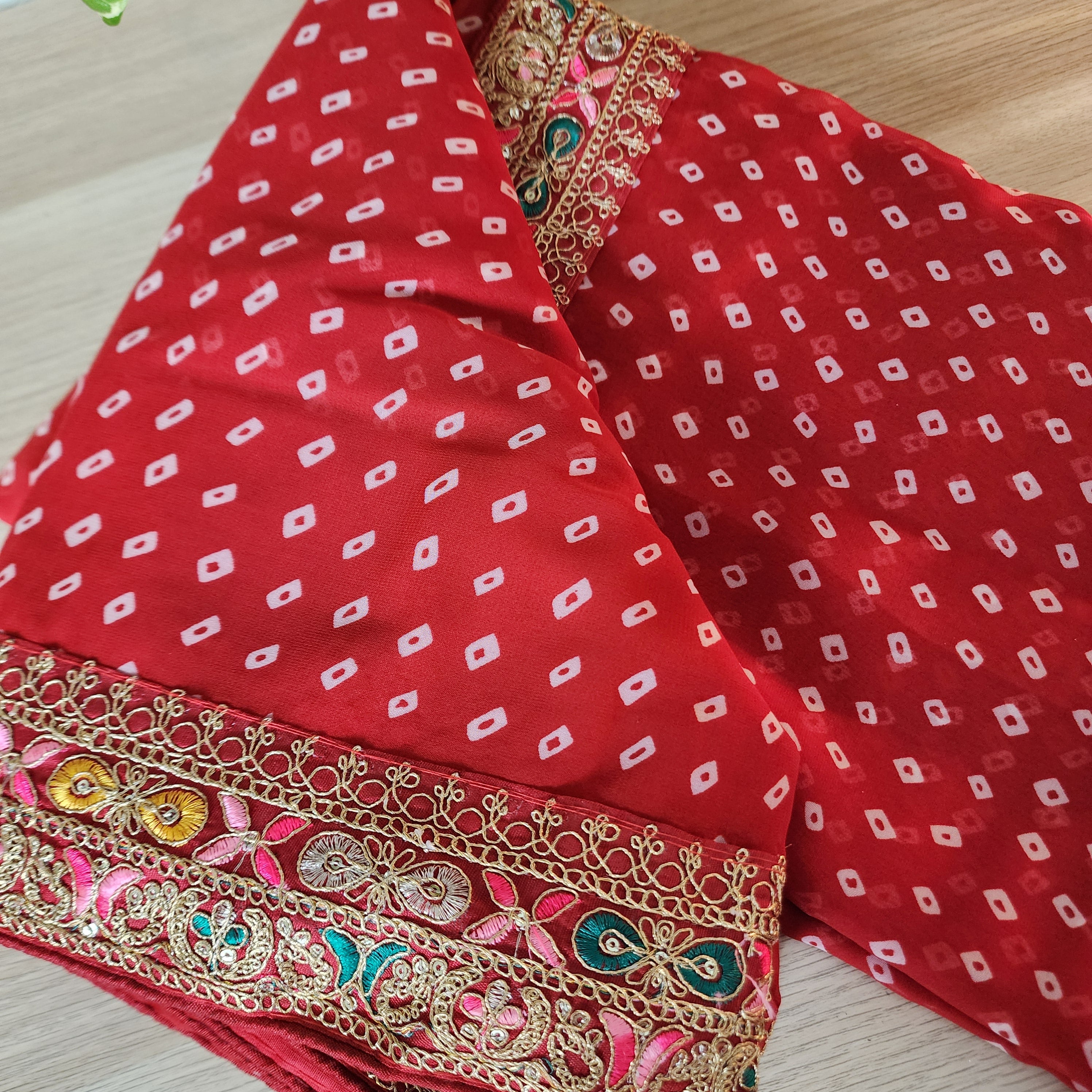 Embroidered Bandhani Designer Saree in Red