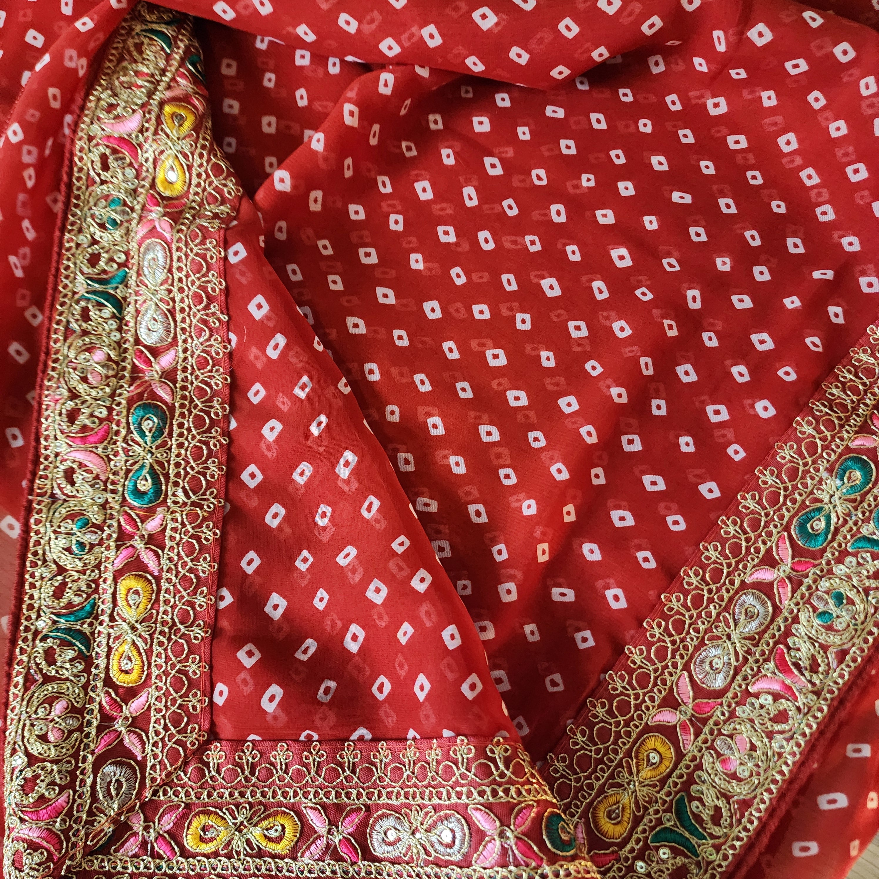 Embroidered Bandhani Designer Saree in Red