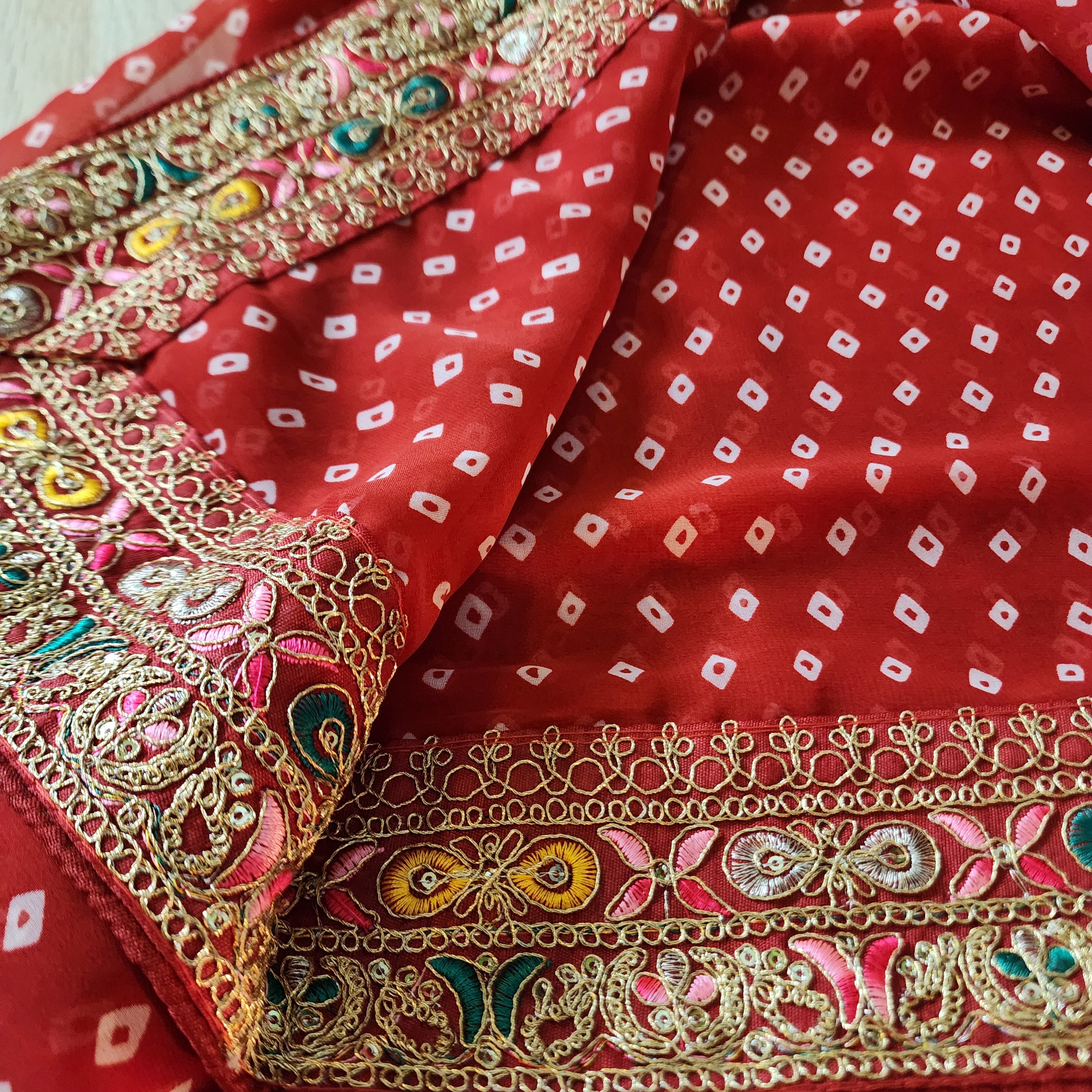 Embroidered Bandhani Designer Saree in Red