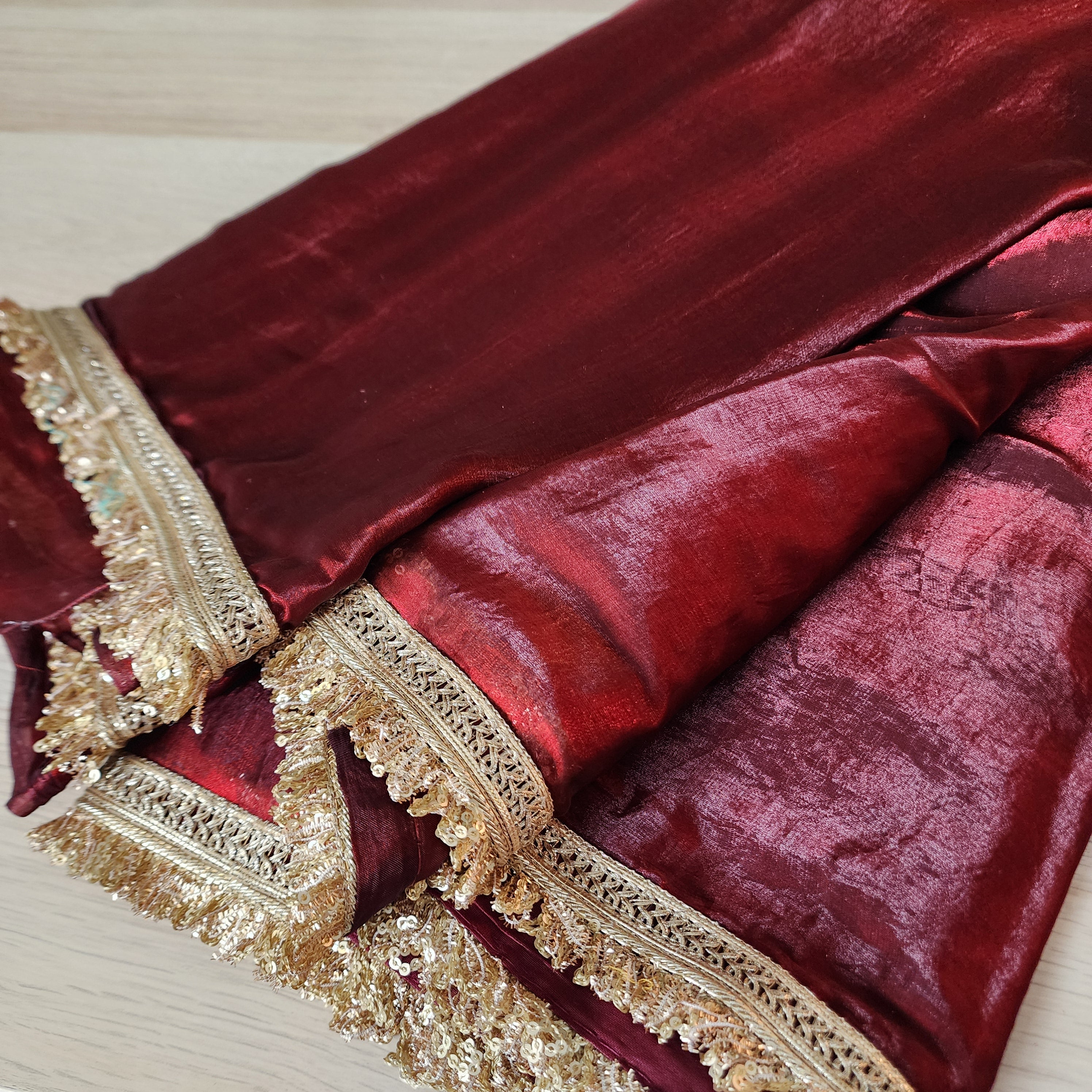 Designer Tissue Silk Saree - Maroon Red with Readymade Blouse