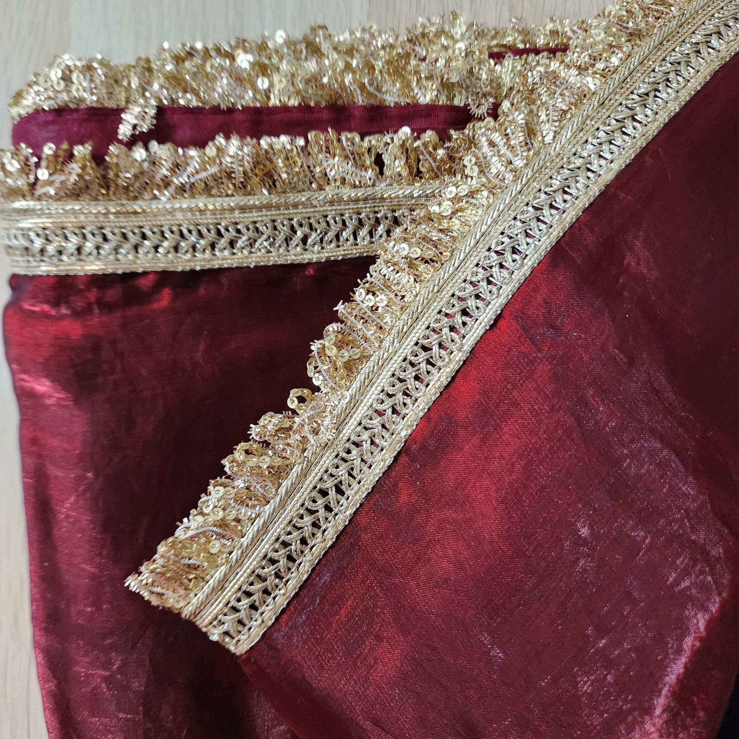 Designer Tissue Silk Saree - Maroon Red with Readymade Blouse