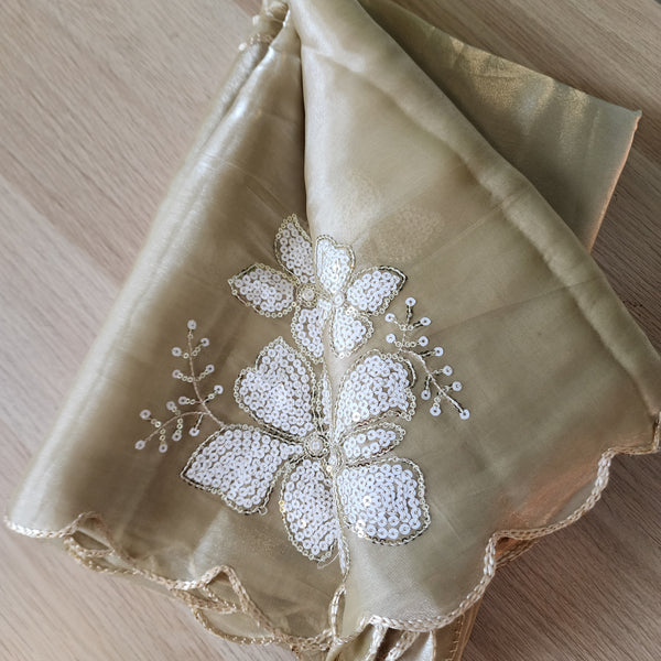 Beige Designer Organza Saree