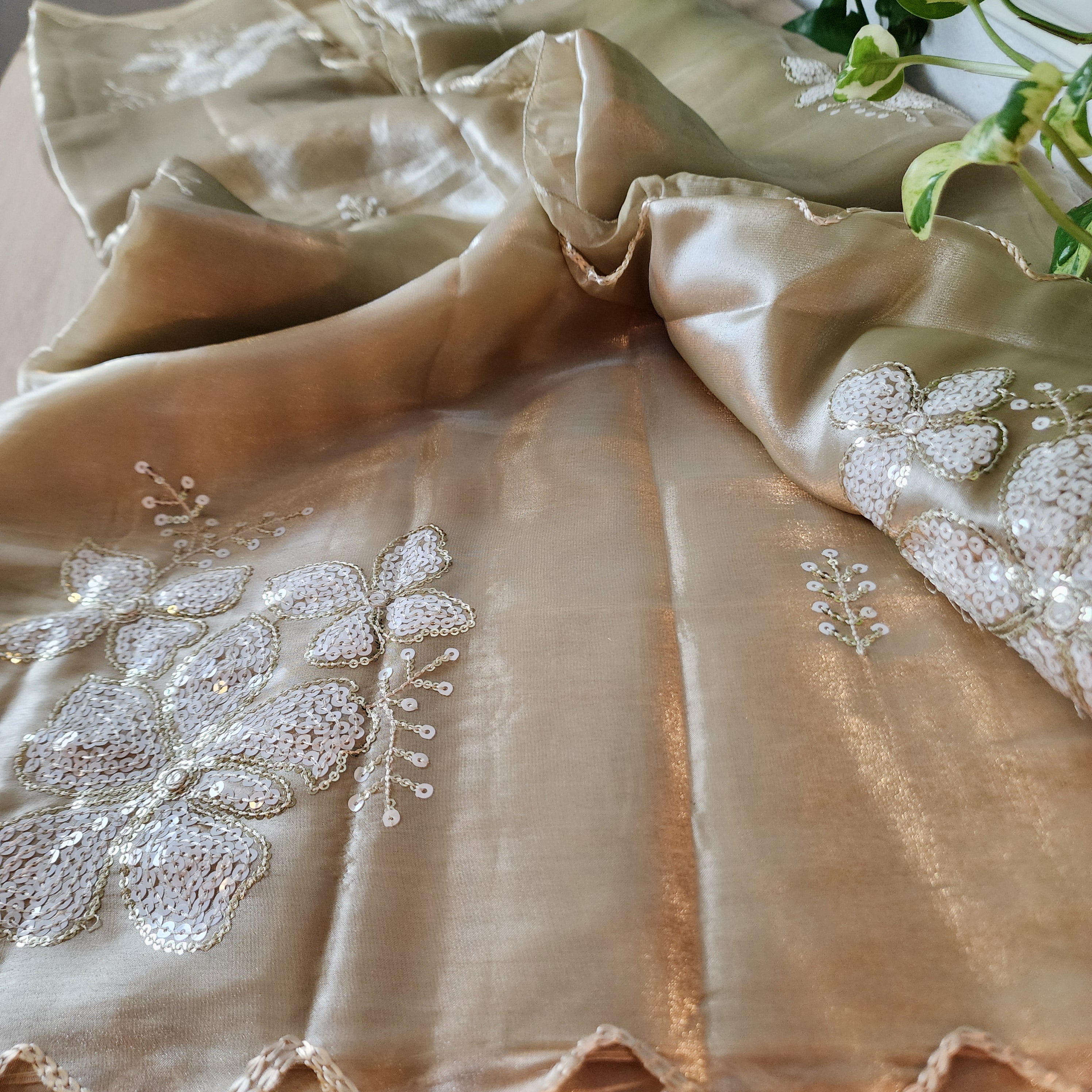 Beige Designer Organza Saree