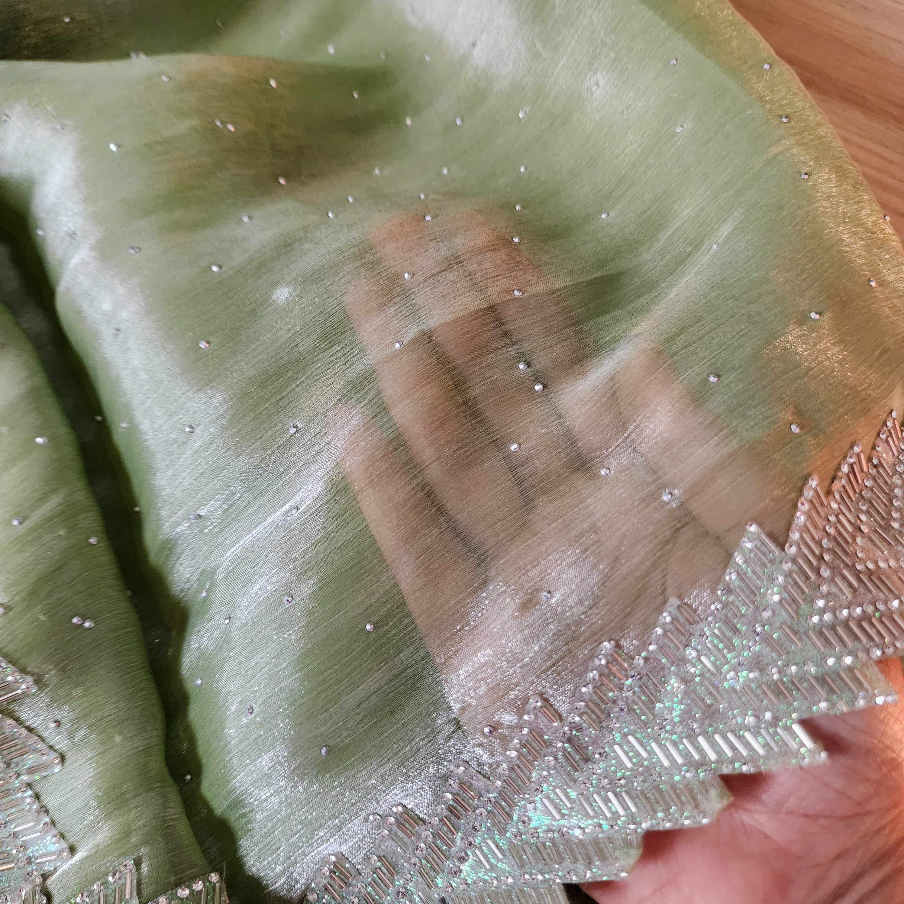 Pista Green Designer Chiffon Silk Saree