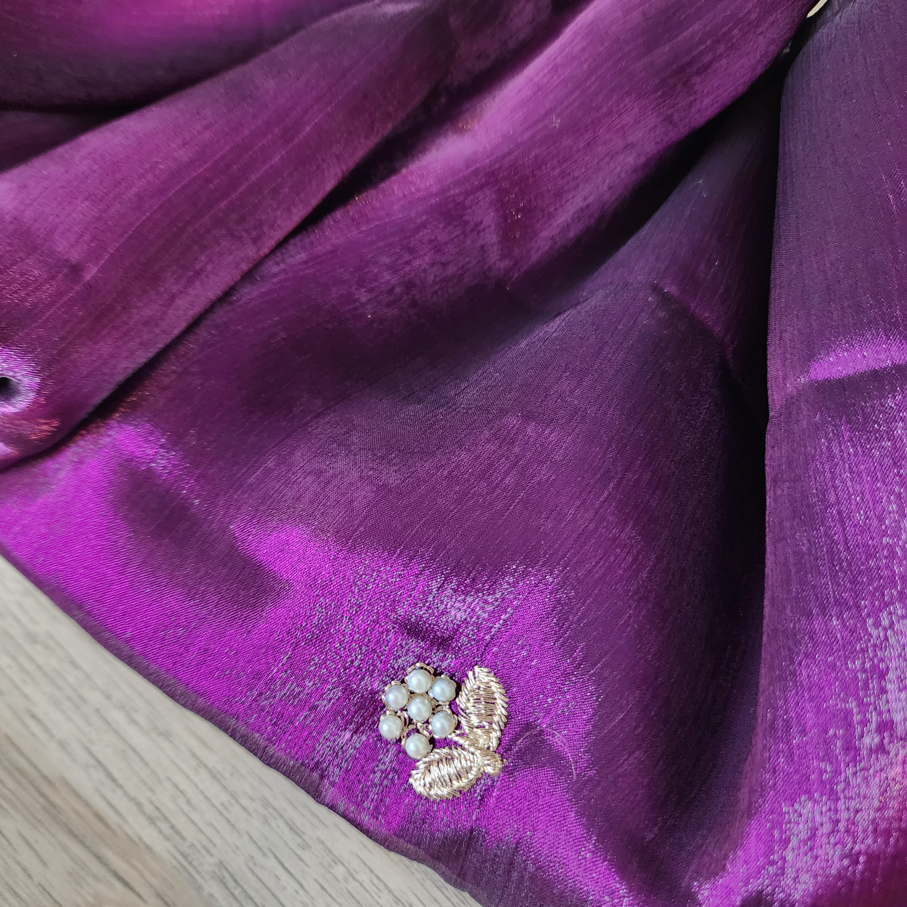 Purple Designer Chiffon Tissue Silk Saree with Contrast Pink Blouse