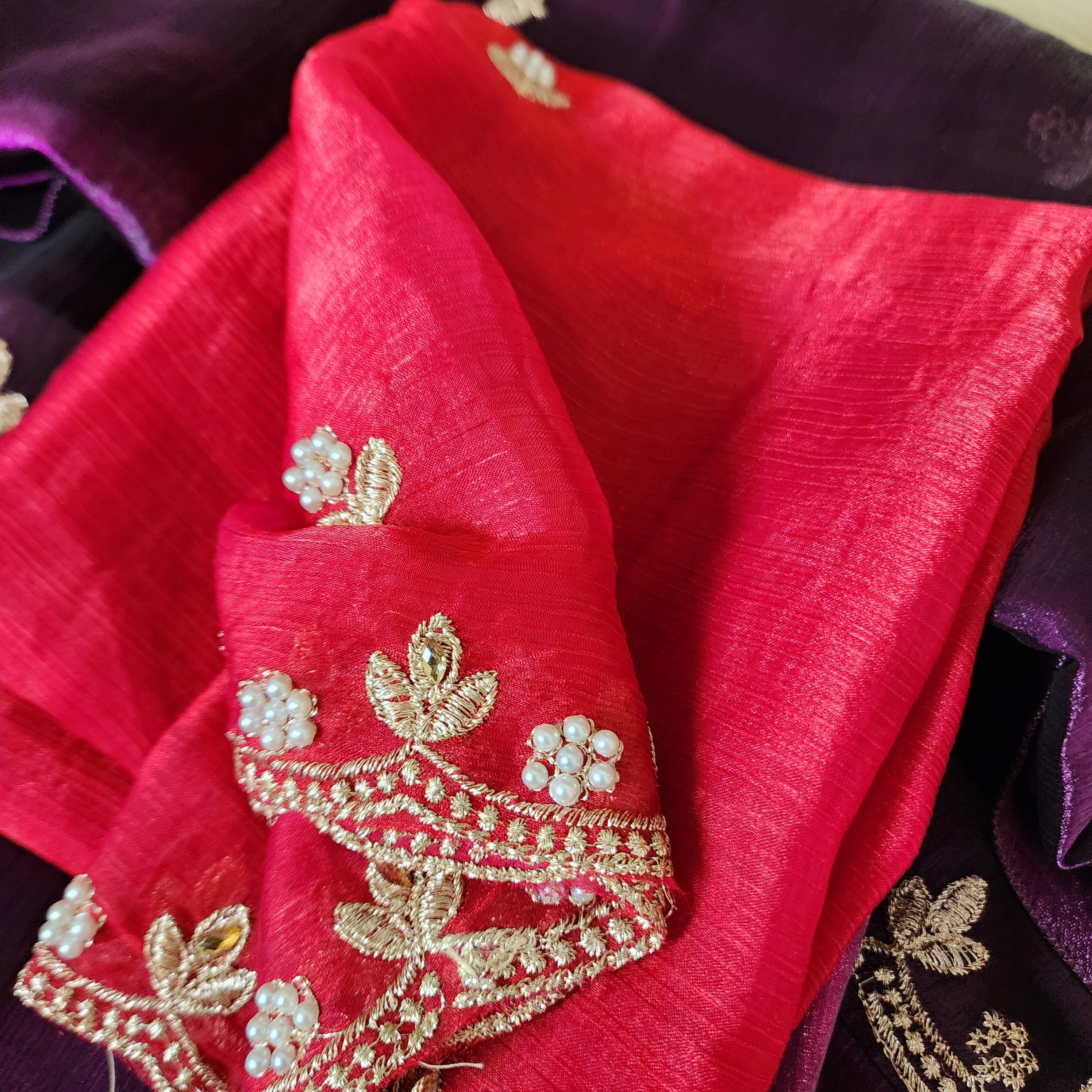 Purple Designer Chiffon Tissue Silk Saree with Contrast Pink Blouse