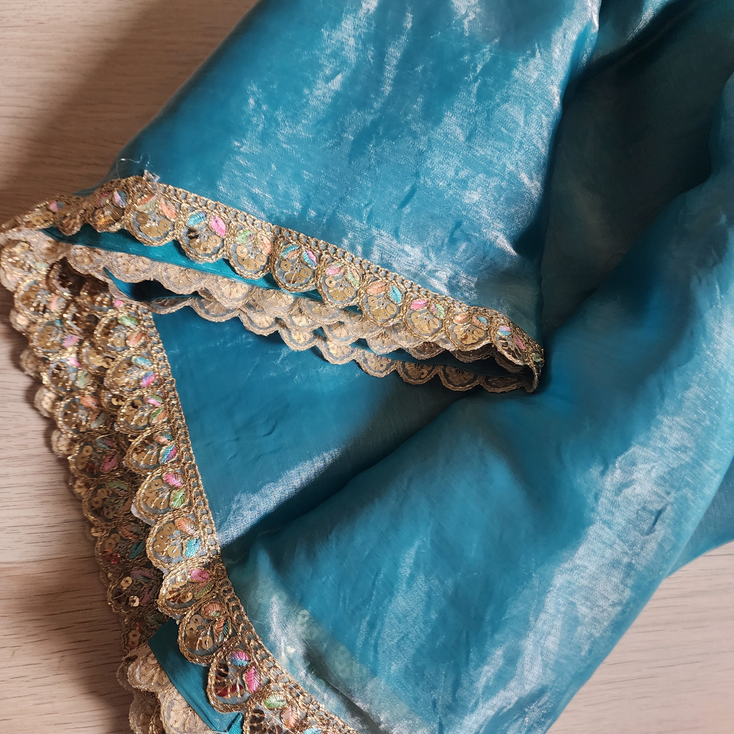 Shiny Blue Designer Tissue Organza Saree