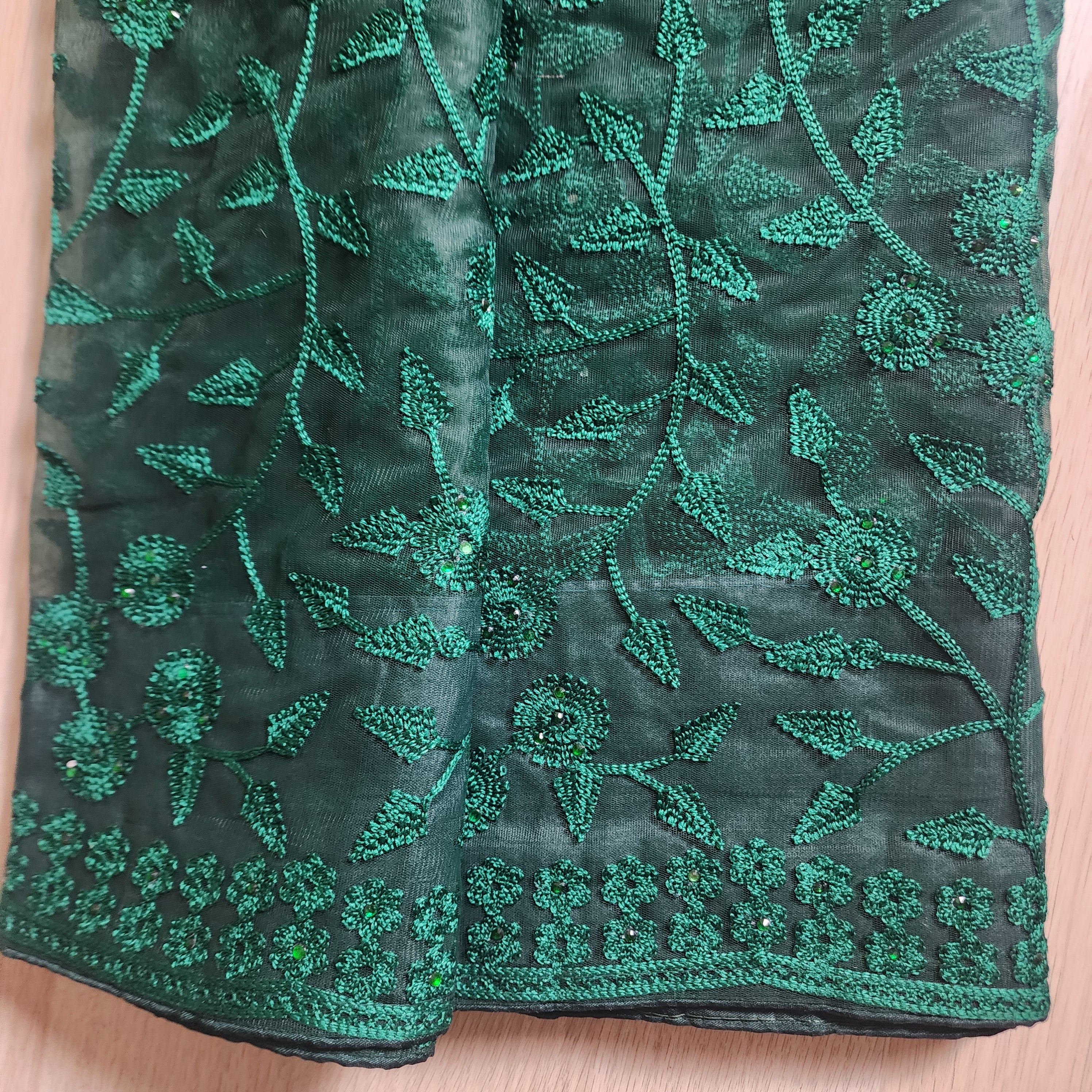 Embroidered Net Designer Saree in Dark Green