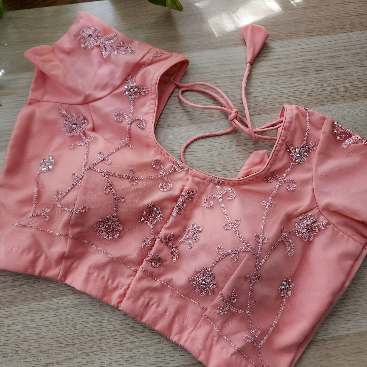 Dusty Rose Sequined Floral Embroidered Designer Net Saree with Readymade Blouse
