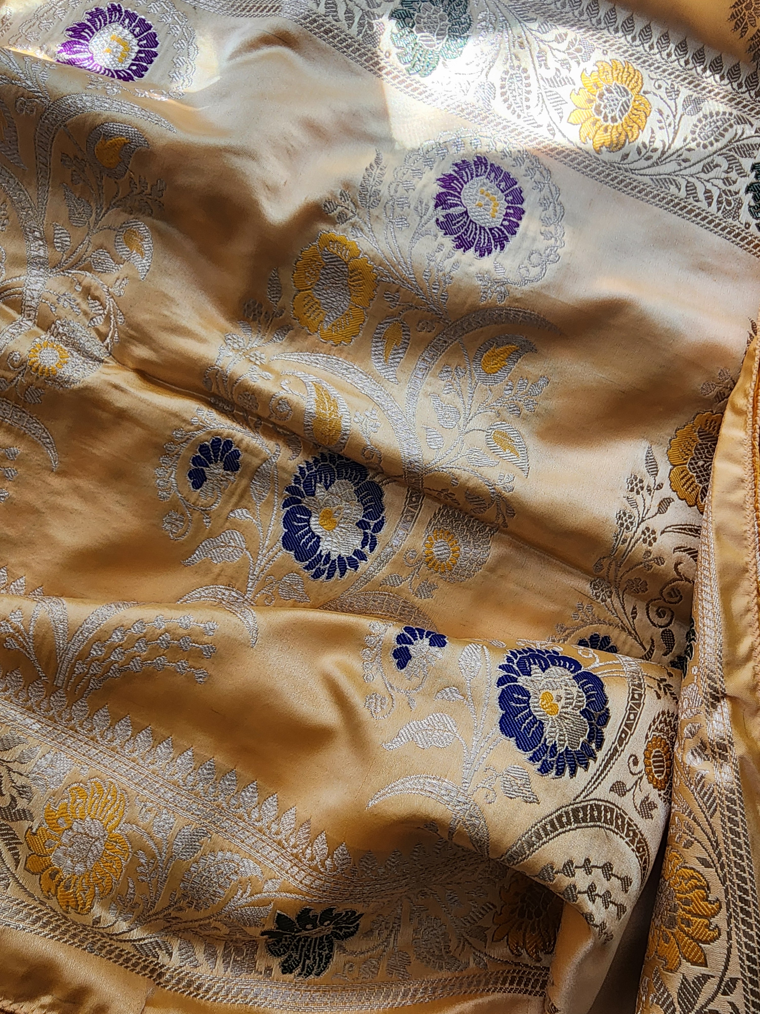 Enriched Banarasi Katan Silk Saree | Soft Peach Multicolor Meenakari Floral Jaal