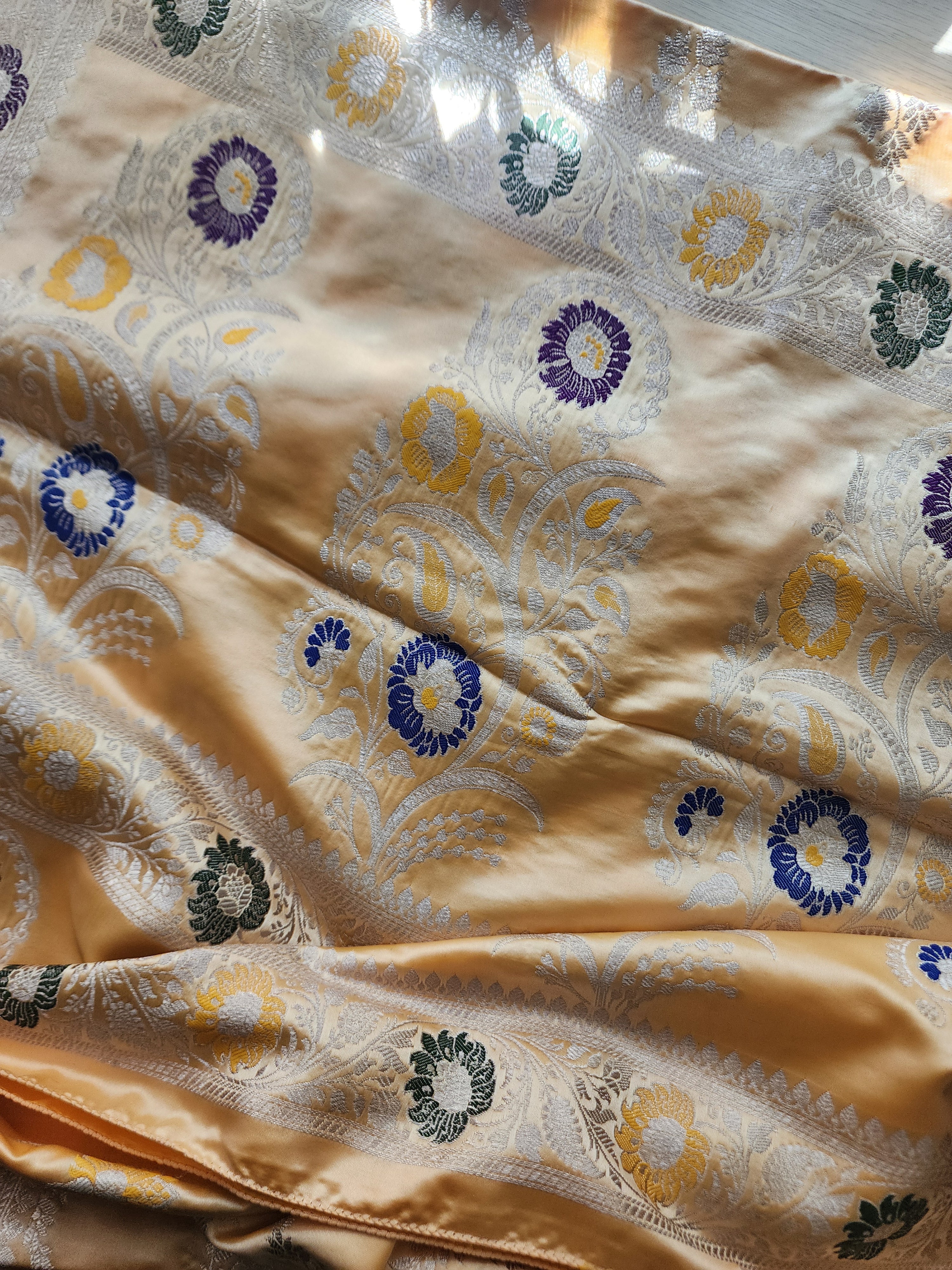 Enriched Banarasi Katan Silk Saree | Soft Peach Multicolor Meenakari Floral Jaal