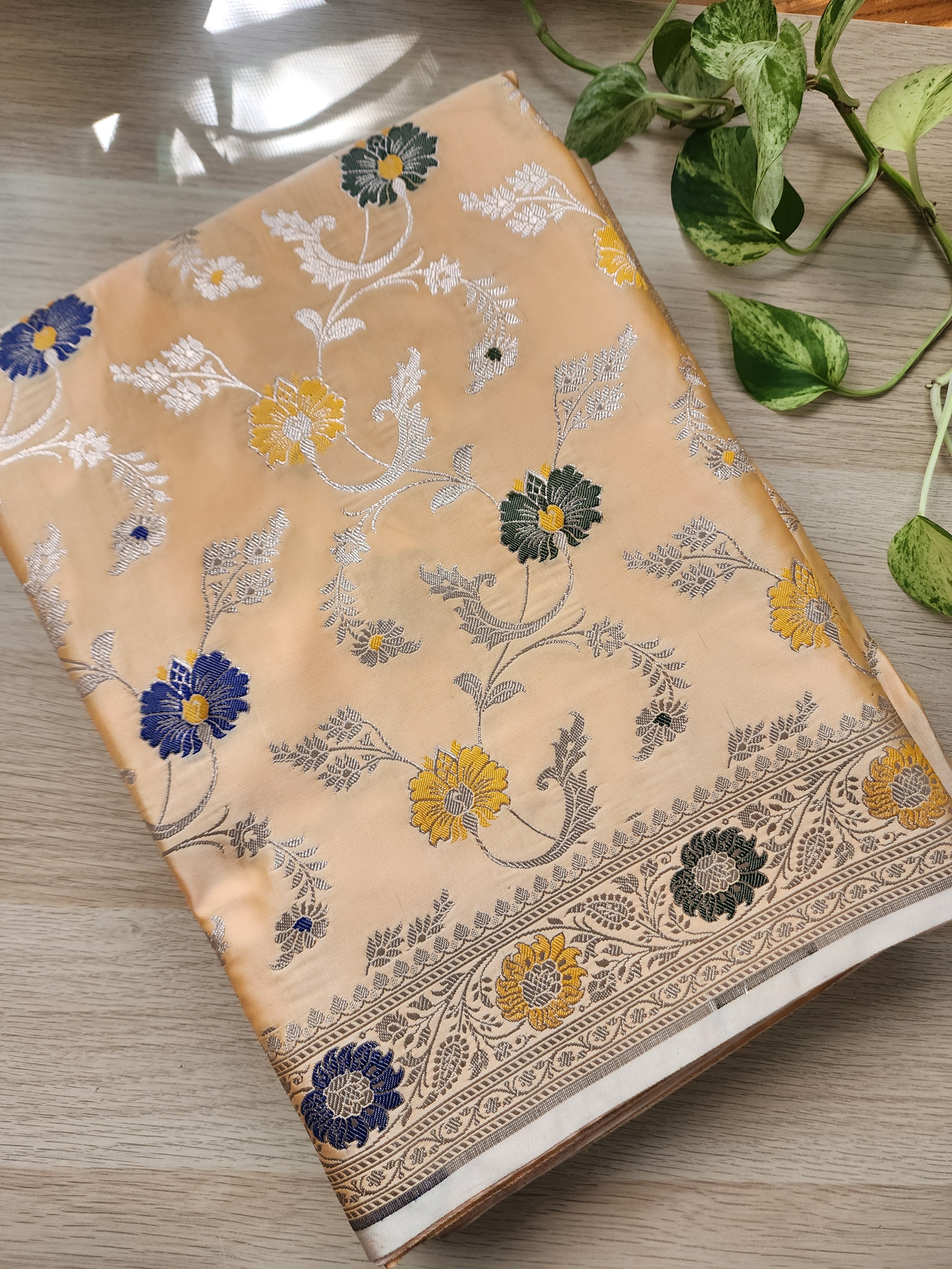Enriched Banarasi Katan Silk Saree | Soft Peach Multicolor Meenakari Floral Jaal