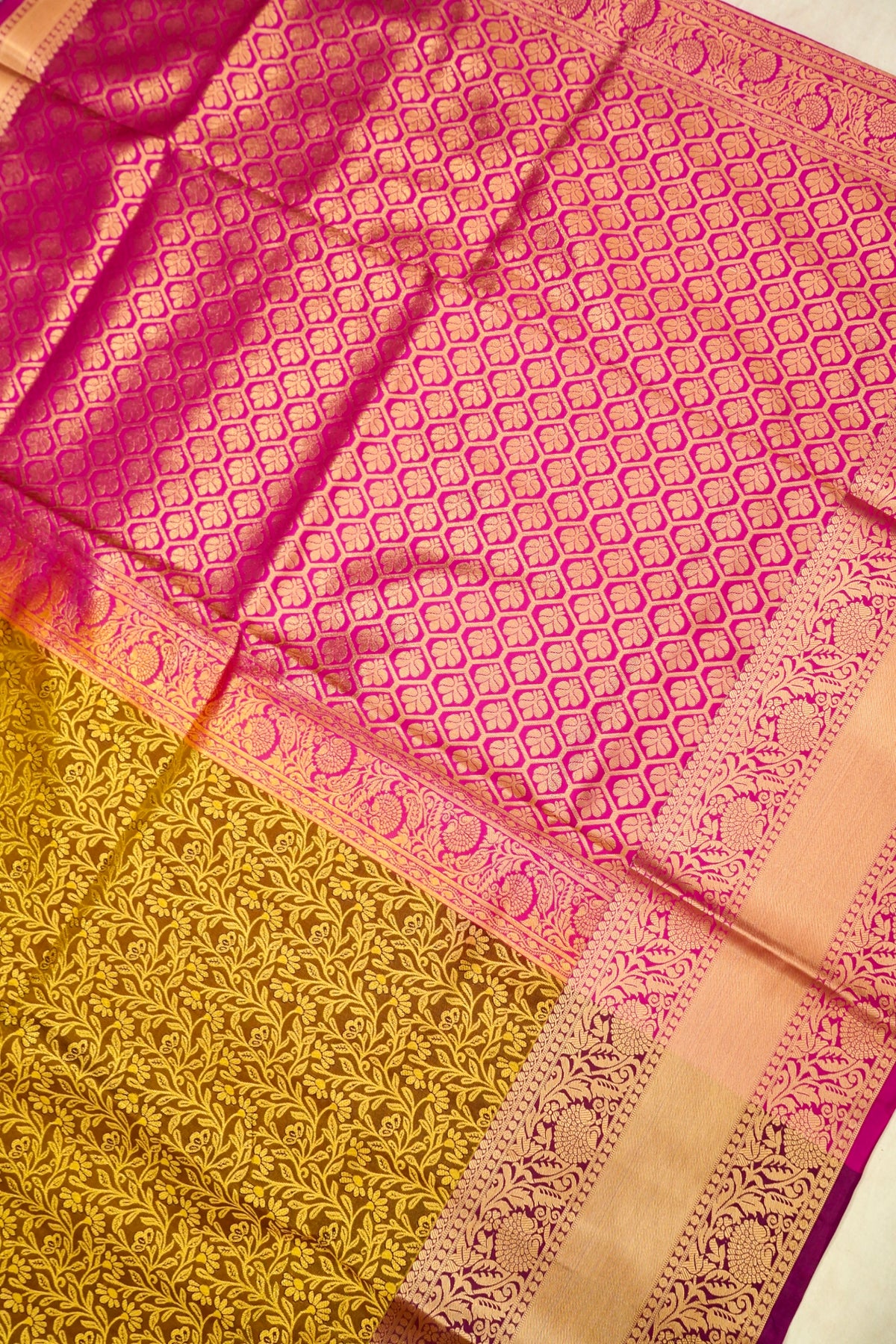 Devyani - Sunshine Orange Kanchi Pattu Silk Saree with Red Border