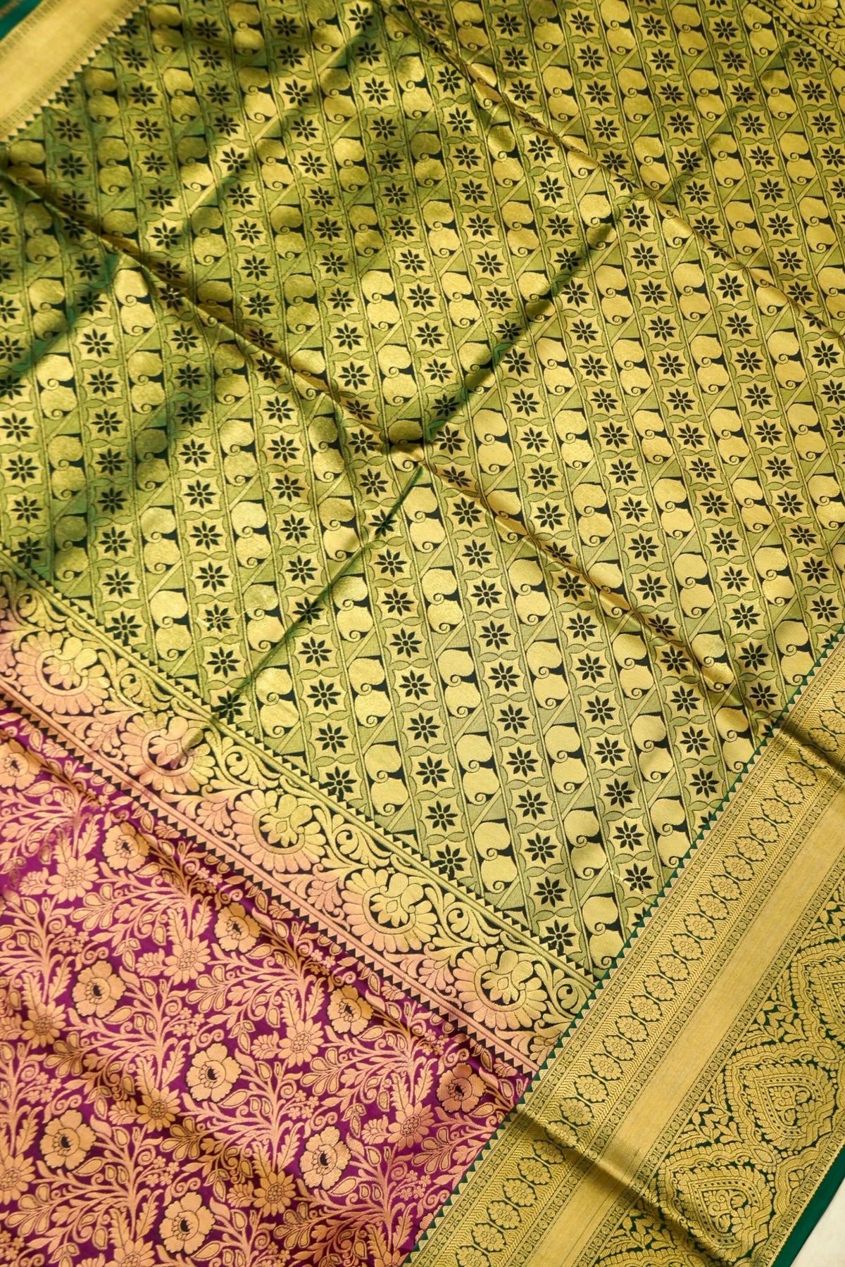 Devyani - Rani Pink Kanchi Pattu Silk Saree with Emerald Green Border