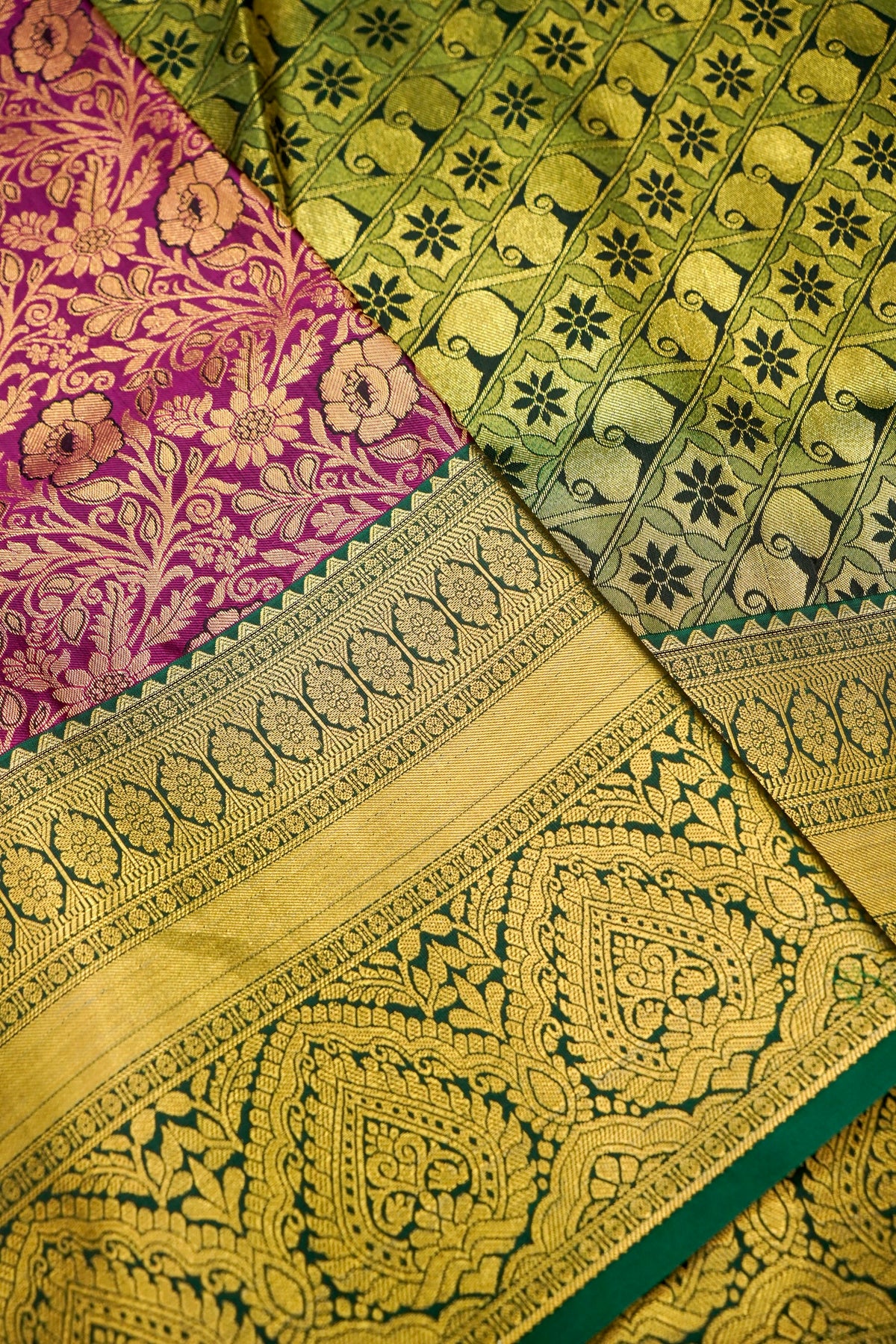 Devyani - Rani Pink Kanchi Pattu Silk Saree with Emerald Green Border