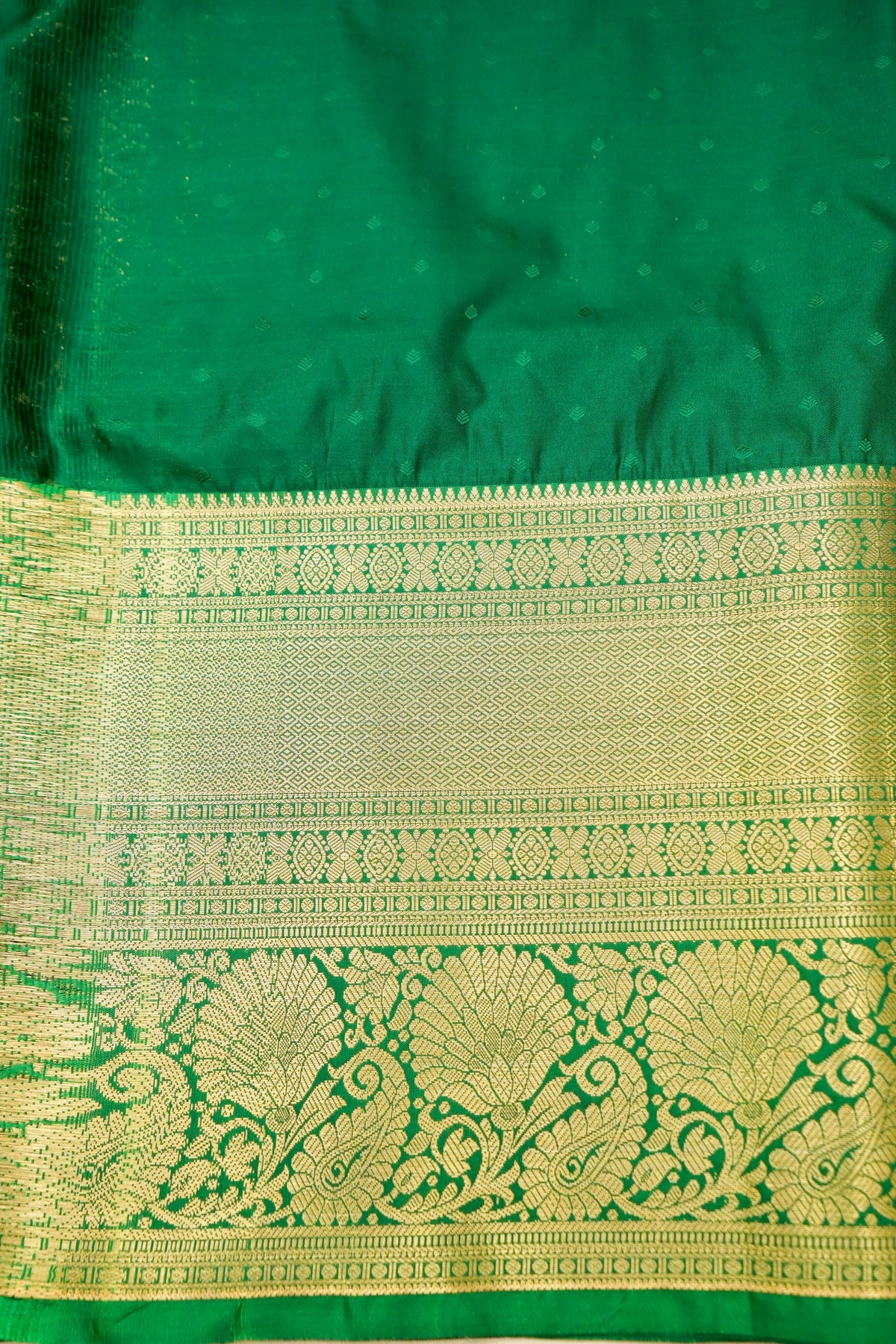 Devyani - Lime Green Kanchi Pattu Silk Saree with Emerald Green Border