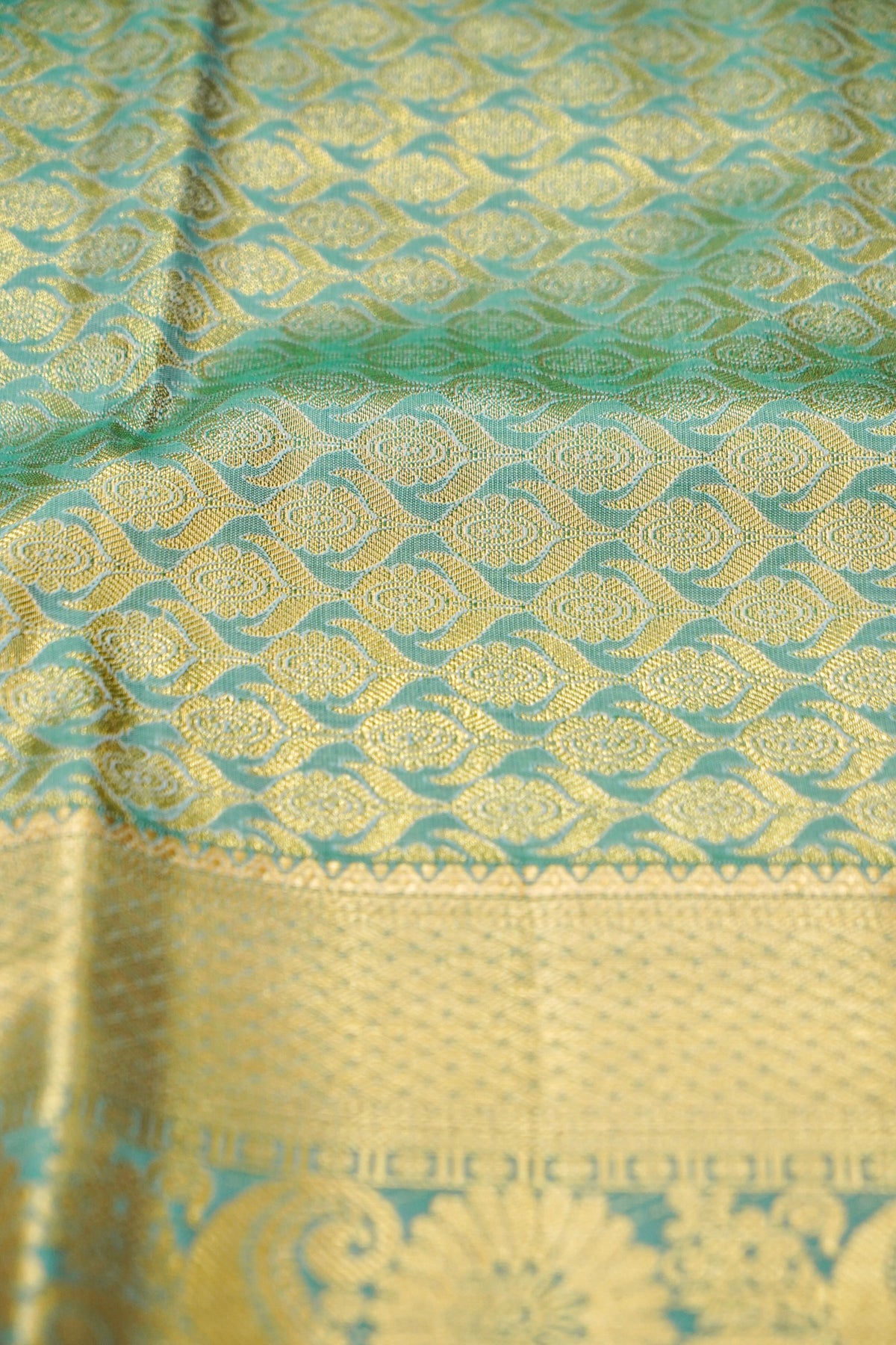 Devyani - Sky Blue Kanchi Pattu Silk Saree with Teal Green Border