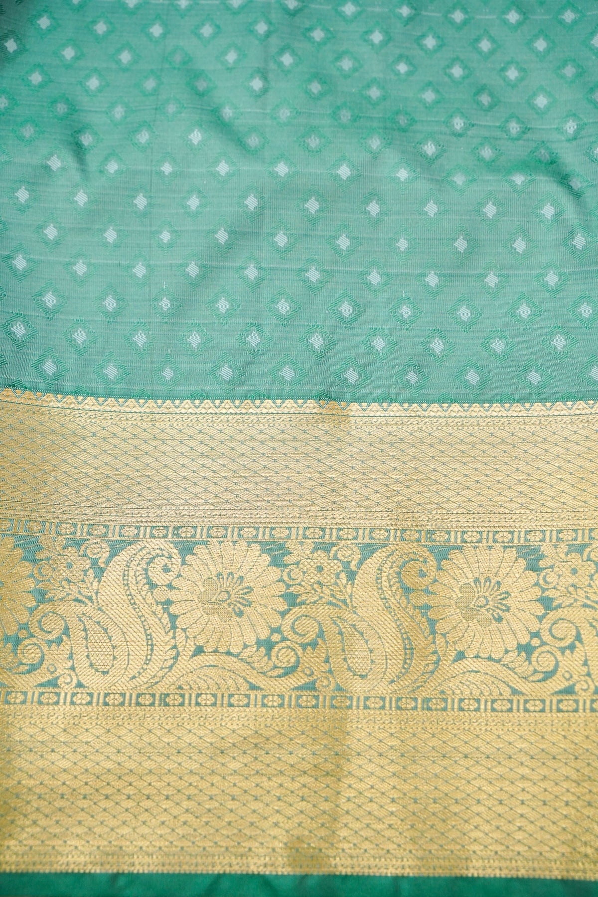 Devyani - Sky Blue Kanchi Pattu Silk Saree with Teal Green Border