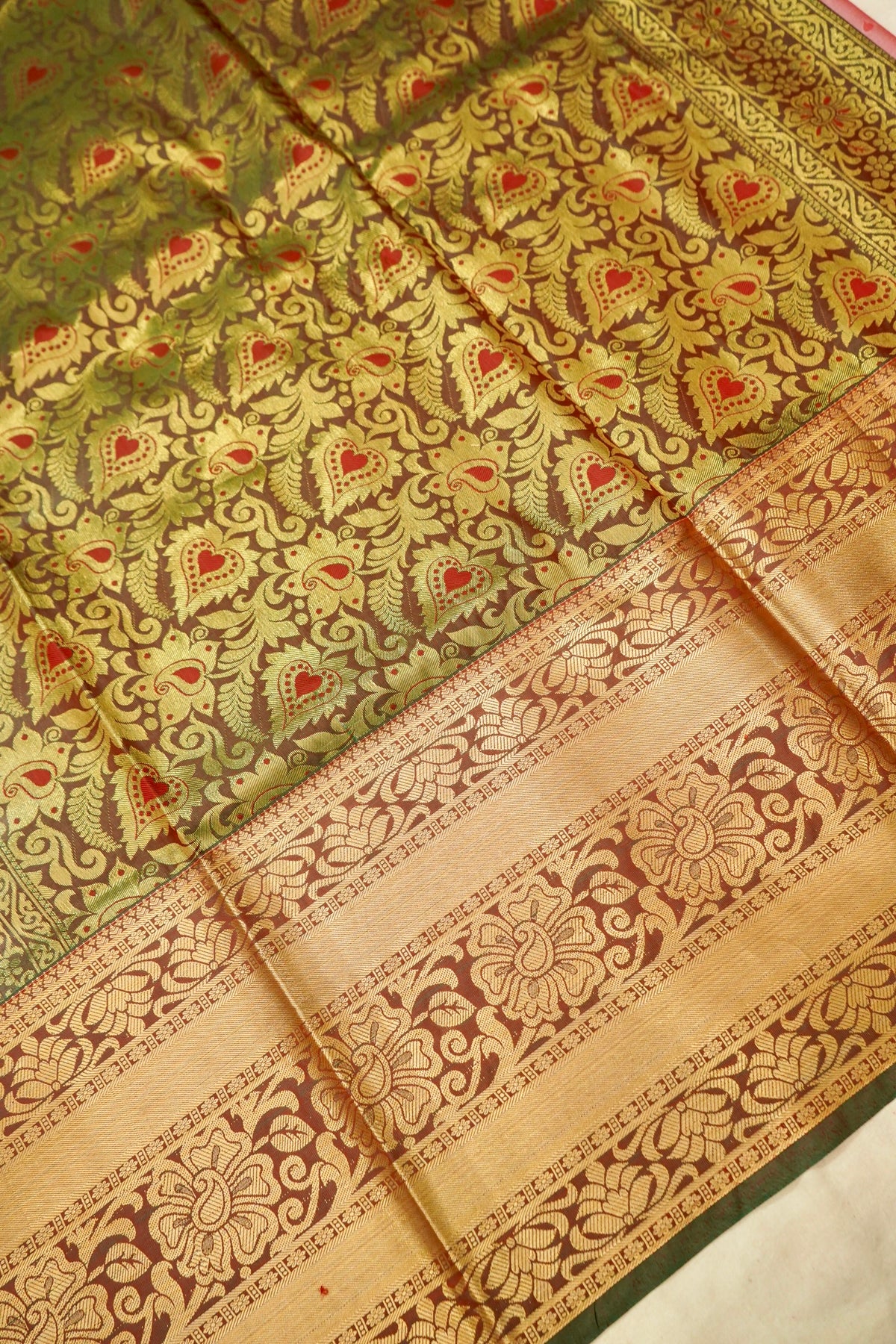 Devyani - Dusty Rose Kanchi Pattu Silk Saree with Antique Gold Border