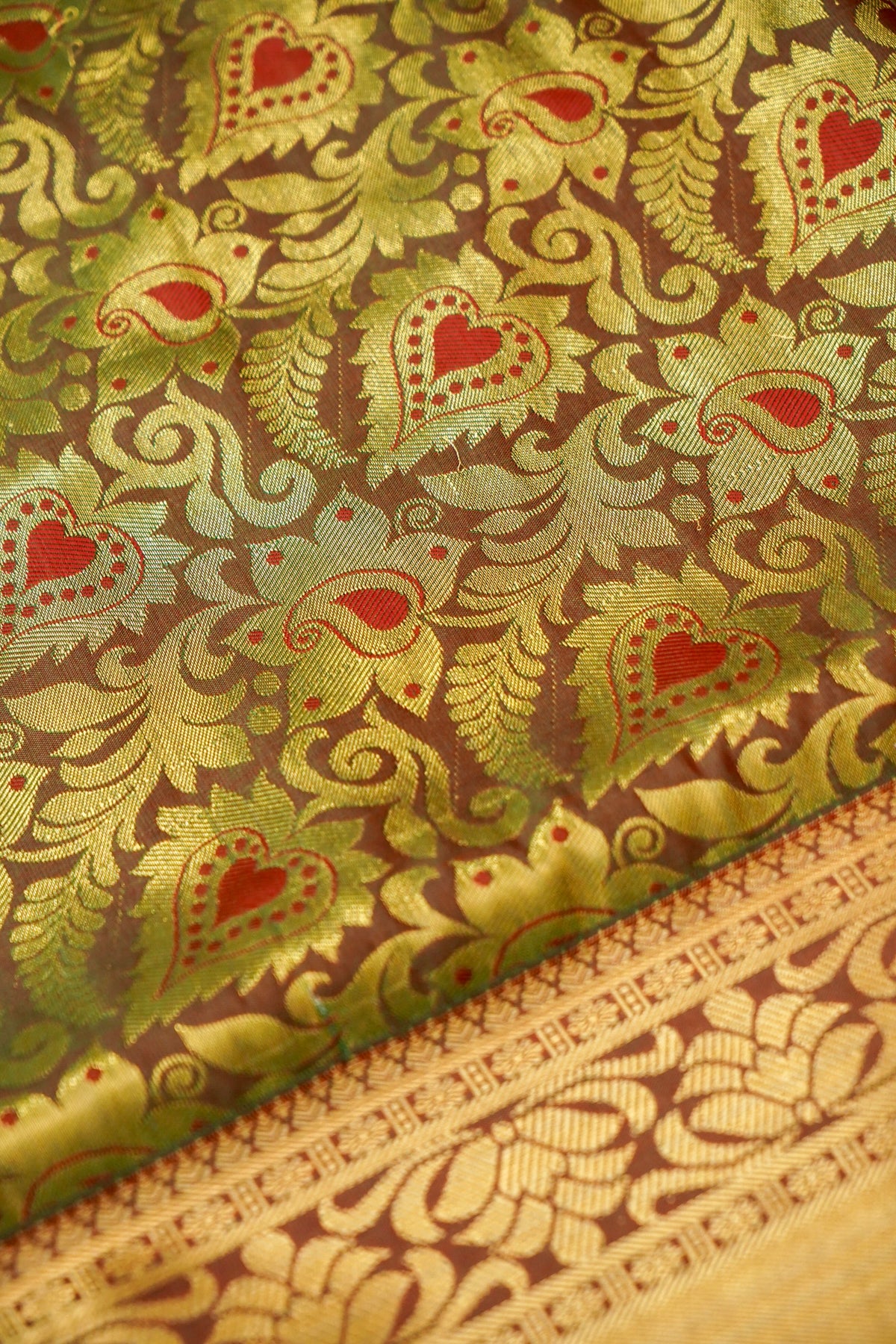 Devyani - Dusty Rose Kanchi Pattu Silk Saree with Antique Gold Border