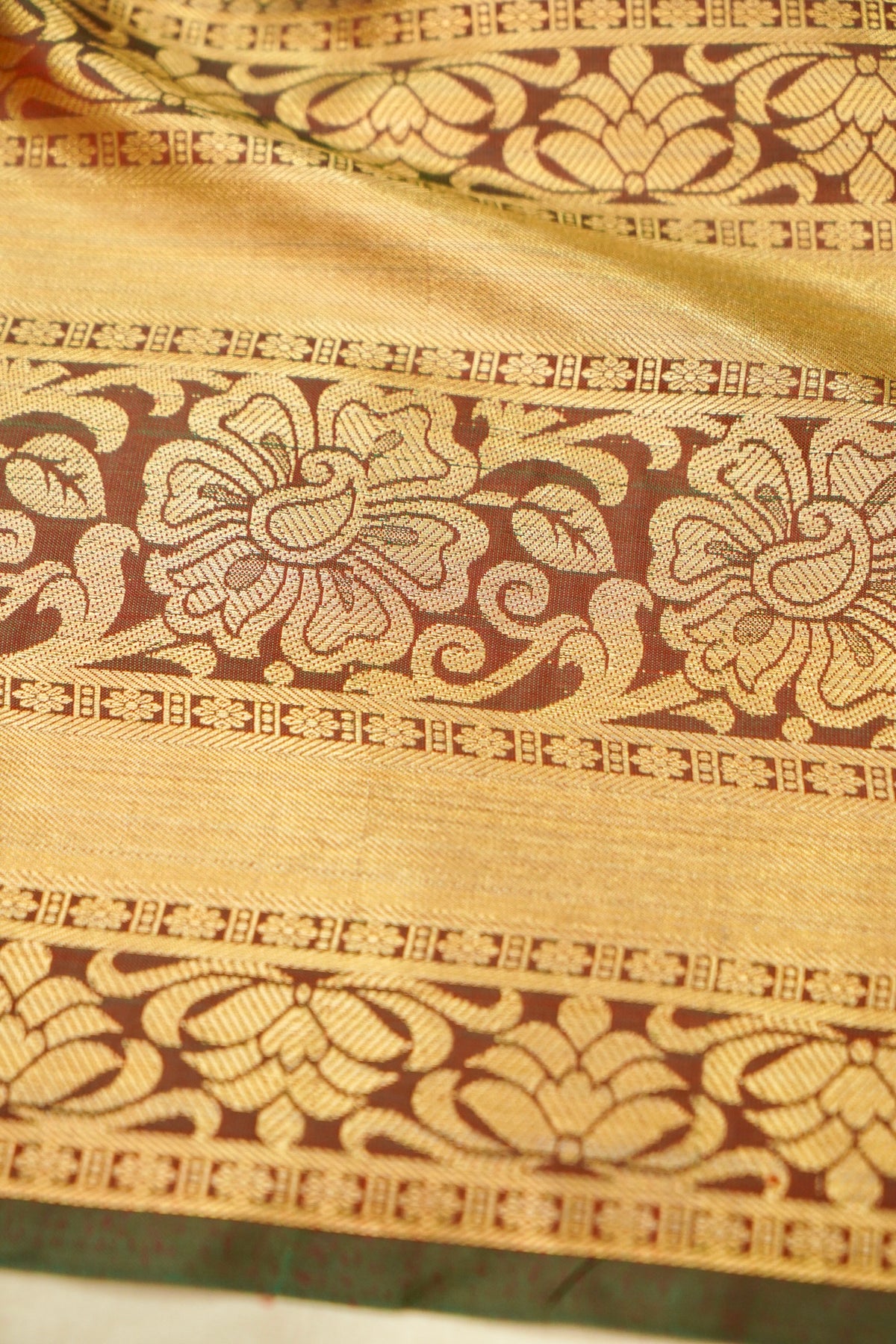 Devyani - Dusty Rose Kanchi Pattu Silk Saree with Antique Gold Border
