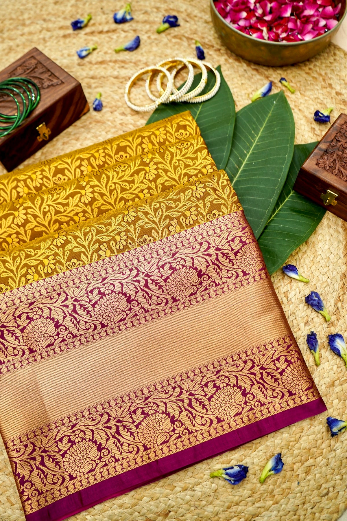 Devyani - Sunshine Orange Kanchi Pattu Silk Saree with Red Border