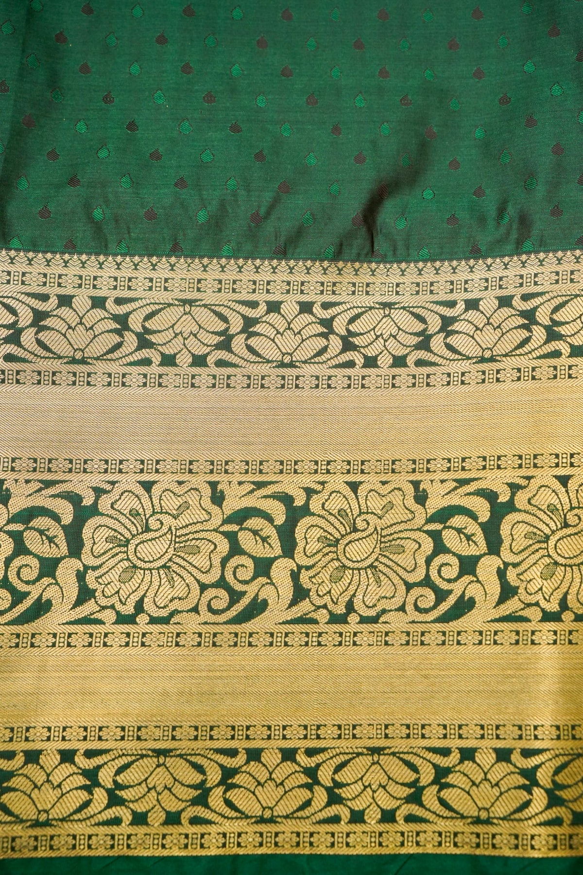 Devyani - Olive Green Kanchi Pattu Silk Saree with Antique Gold Border
