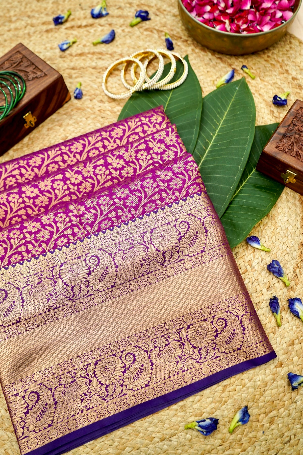 Devyani - Magenta Purple Kanchi Pattu Silk Saree with Gold Border
