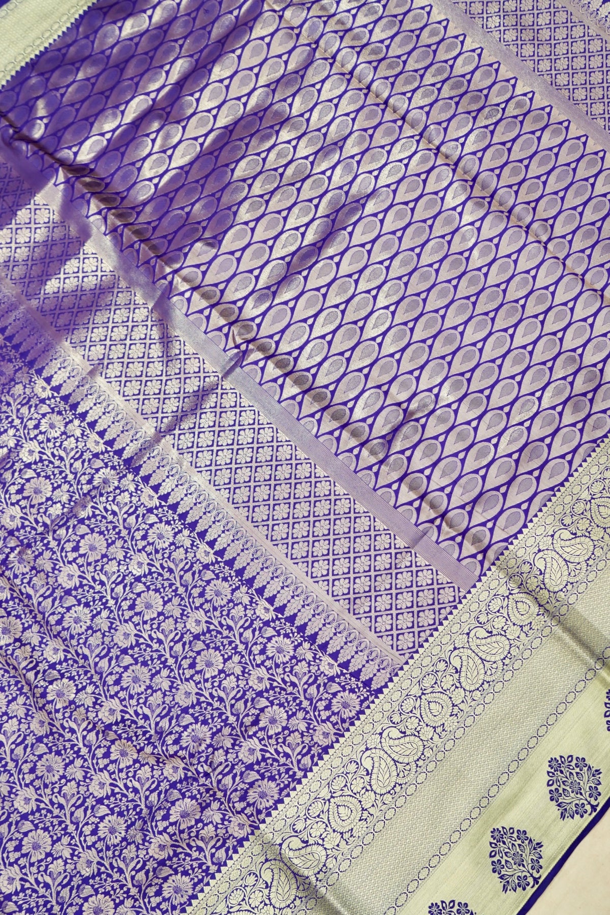 Devyani - Violet Kanchi Pattu Silk Saree with Antique Gold Border