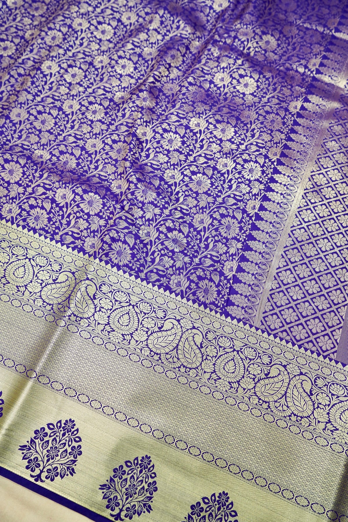 Devyani - Violet Kanchi Pattu Silk Saree with Antique Gold Border