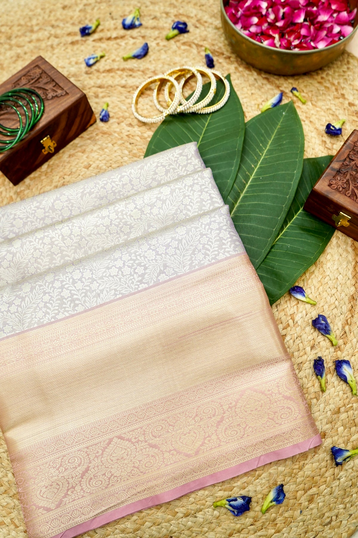 Devyani - Ivory Kanchi Pattu Silk Saree with Light Gold Korvai Border