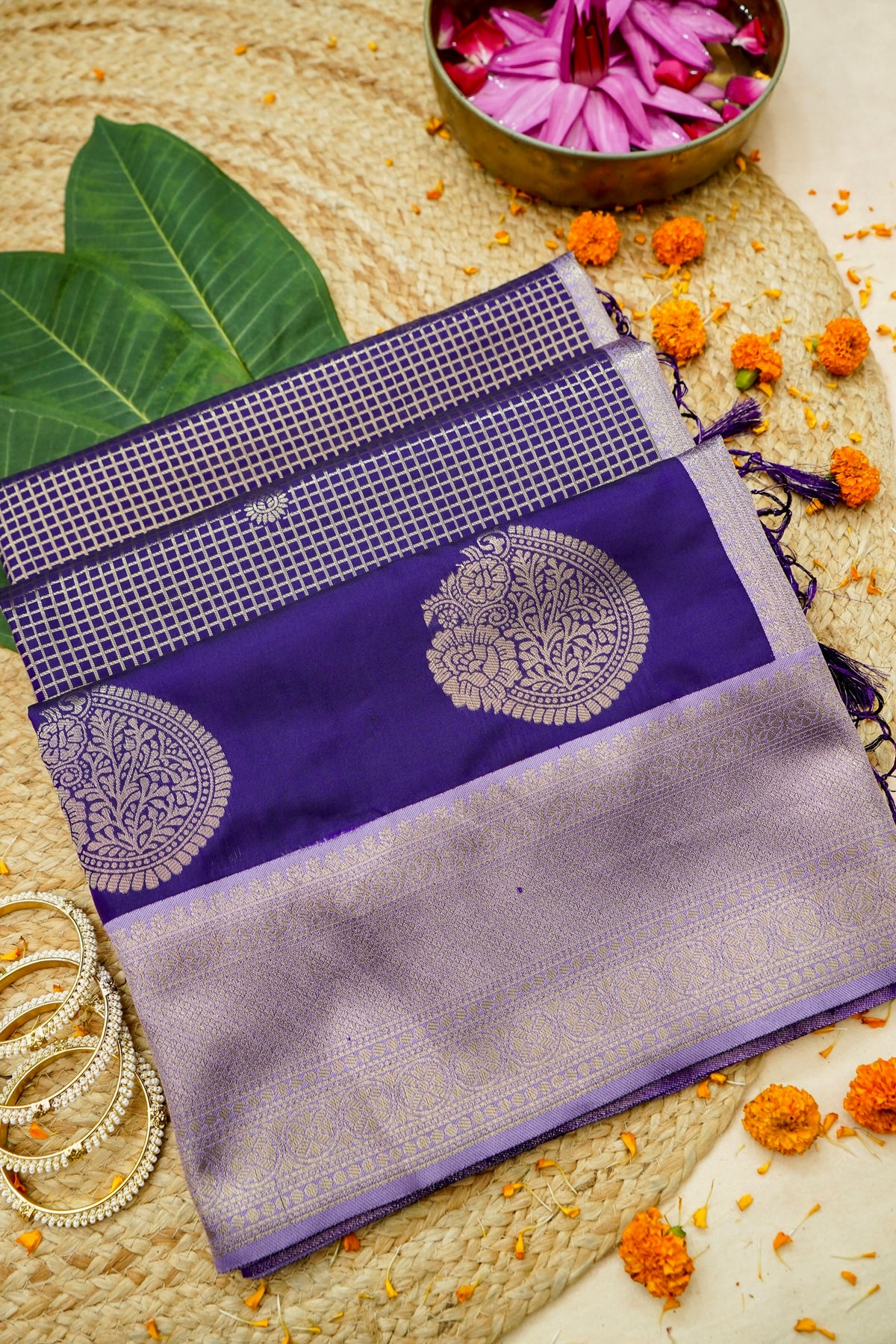 Sharvi - Royal Purple and Champagne Gold Dharmavaram Silk Saree