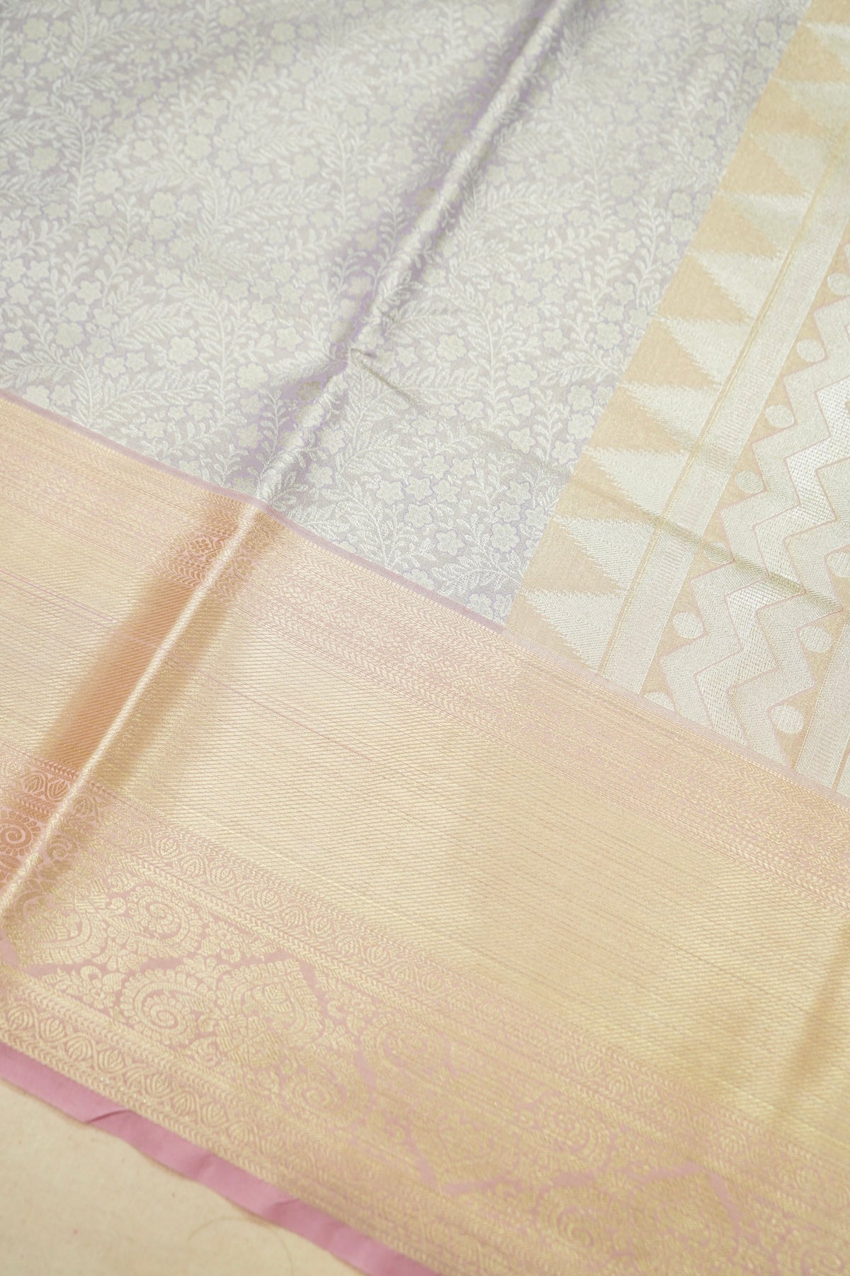 Devyani - Ivory Kanchi Pattu Silk Saree with Light Gold Korvai Border