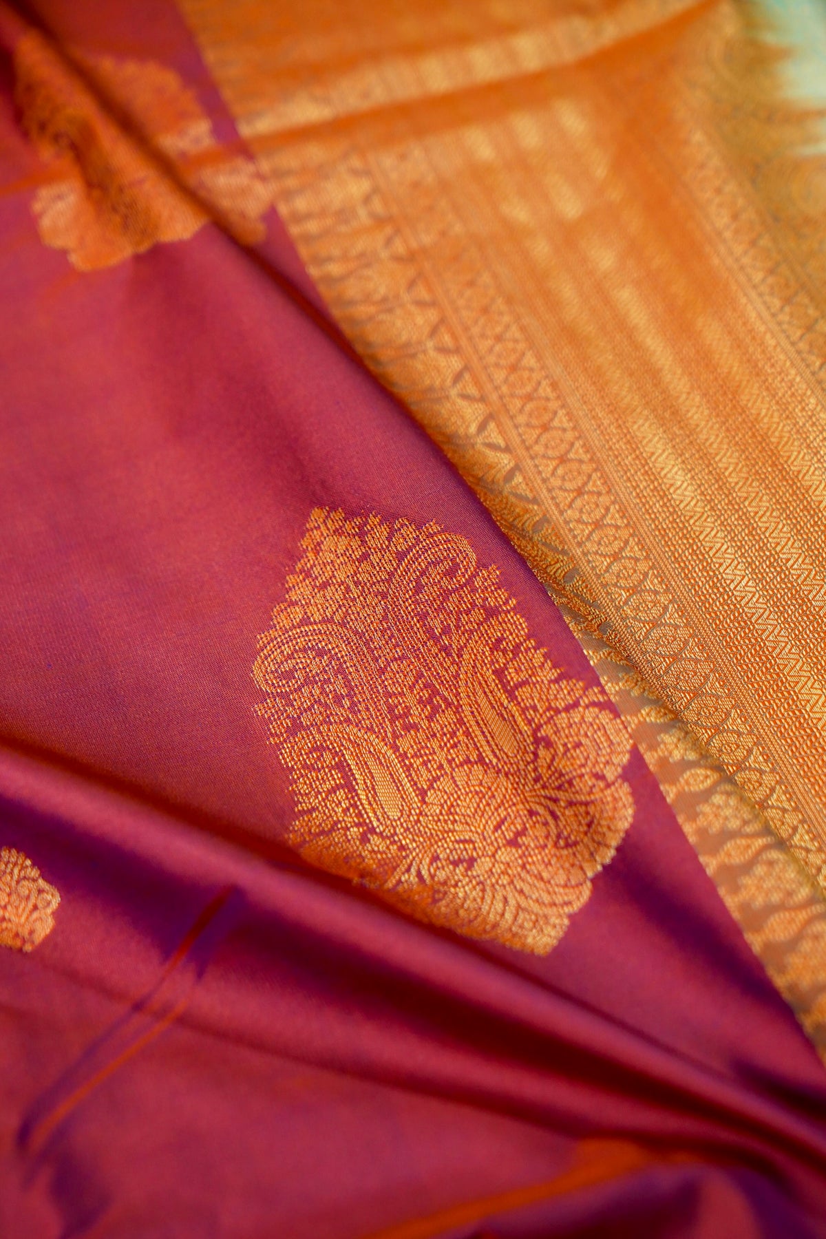 Devyani - Mauve Vintage Style Kanjivaram Silk Saree with Seafoam Green Korvai Border