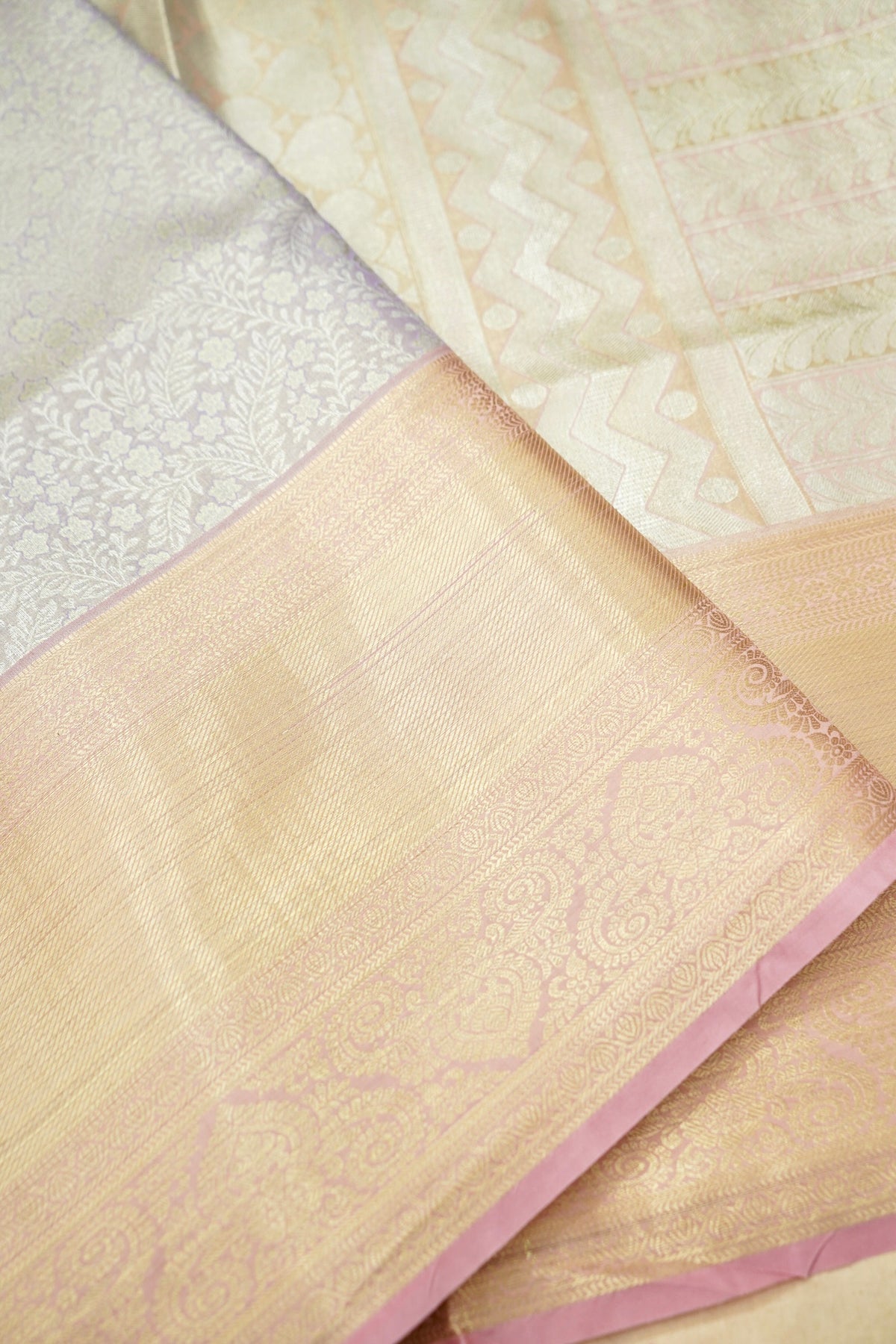 Devyani - Ivory Kanchi Pattu Silk Saree with Light Gold Korvai Border