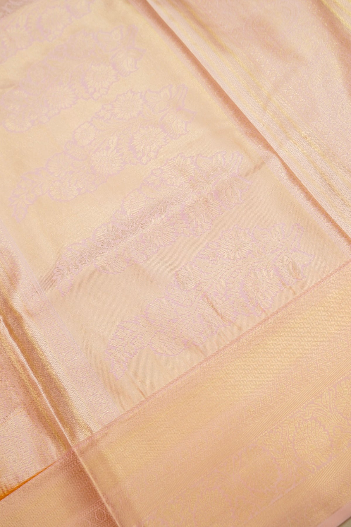 Devyani - Mustard Gold Vintage Style Kanjivaram Silk Saree with Blush Pink Korvai Border