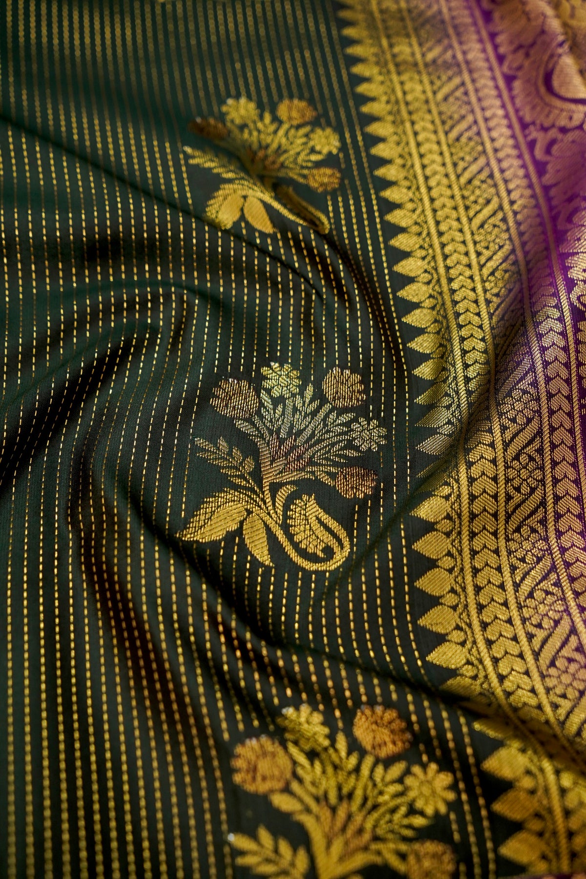 Devyani - Black Kanjivaram Silk Saree with Royal Purple Korvai Border