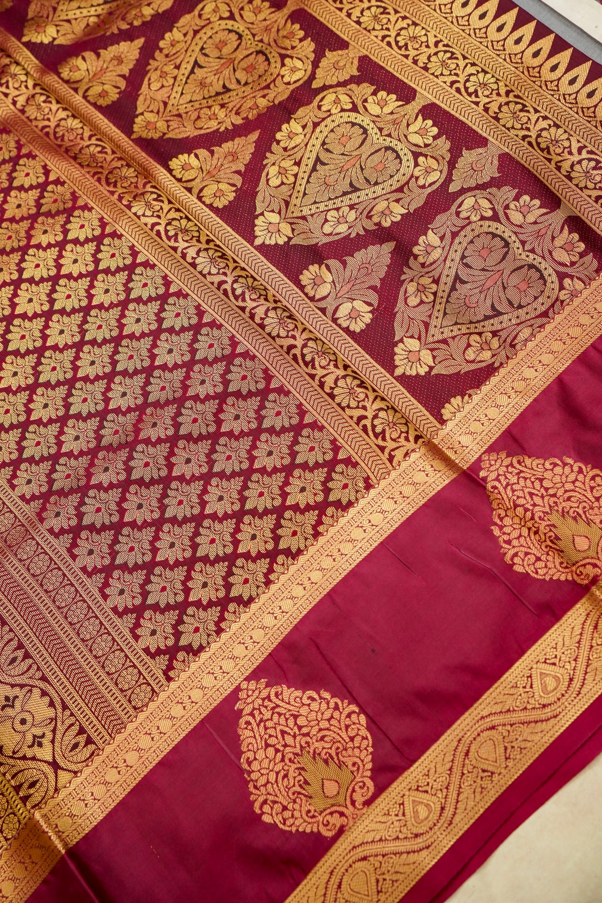 Devyani - Silver Grey Kanjivaram Silk Saree with Magenta Korvai Border