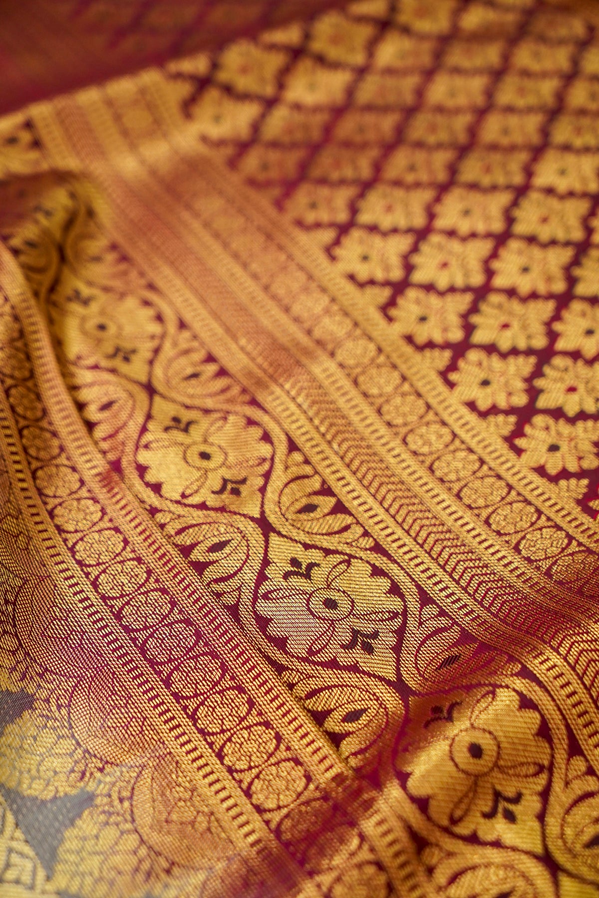 Devyani - Silver Grey Kanjivaram Silk Saree with Magenta Korvai Border