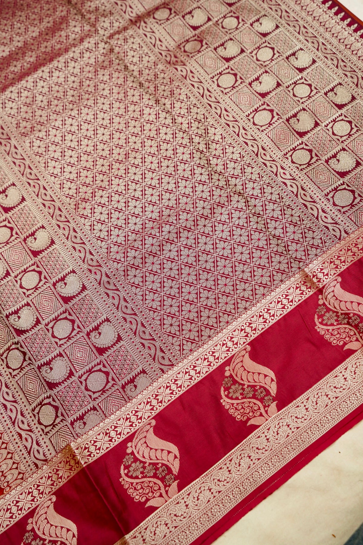 Devyani - Burnt Orange Kanjivaram Silk Saree with Pink Korvai Border