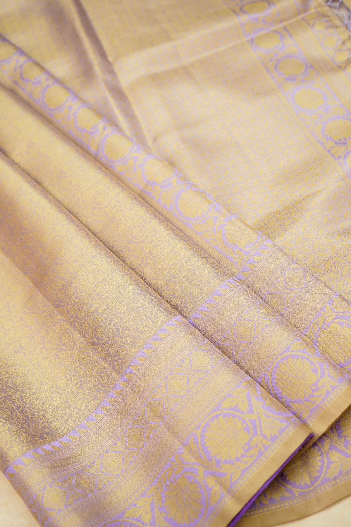Sharvi - Lavender and Champagne Gold Dharmavaram Silk Saree