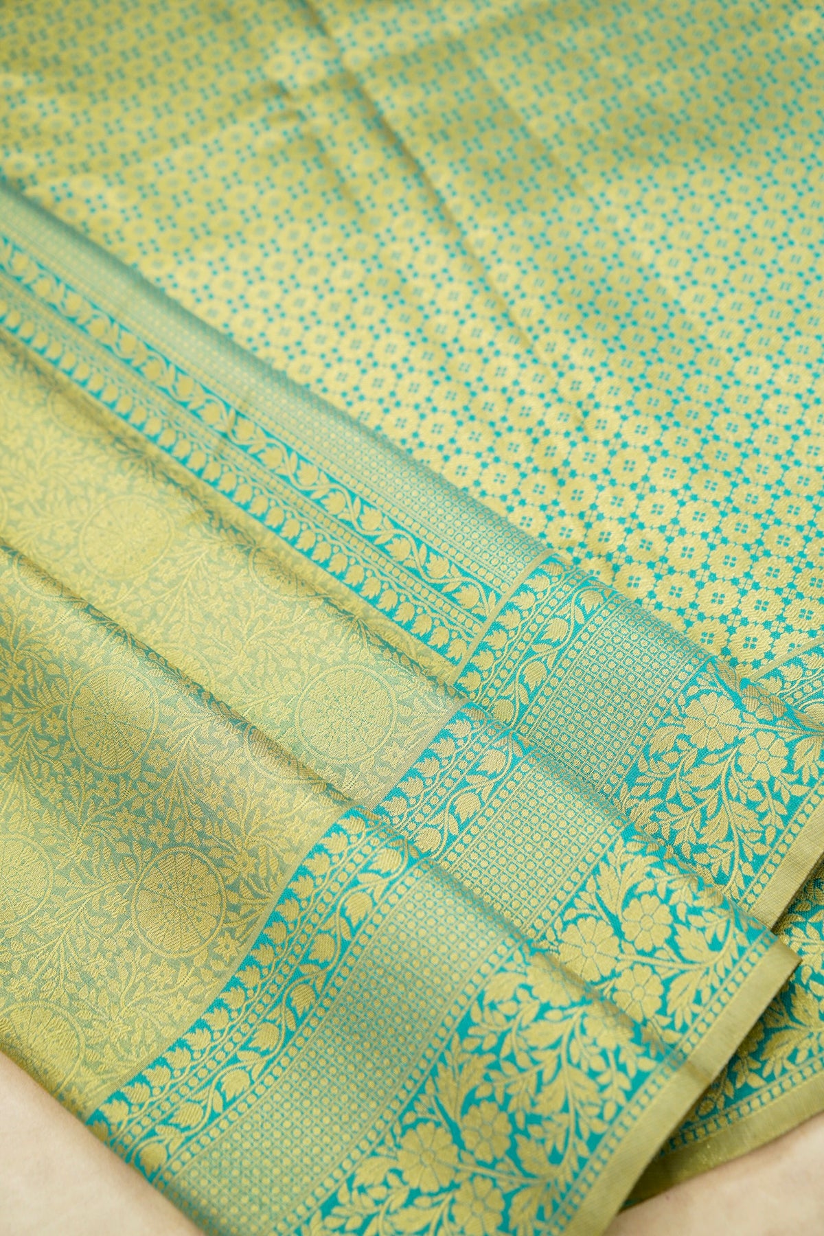 Sharvi - Turquoise and Mint Green Dharmavaram Silk Saree