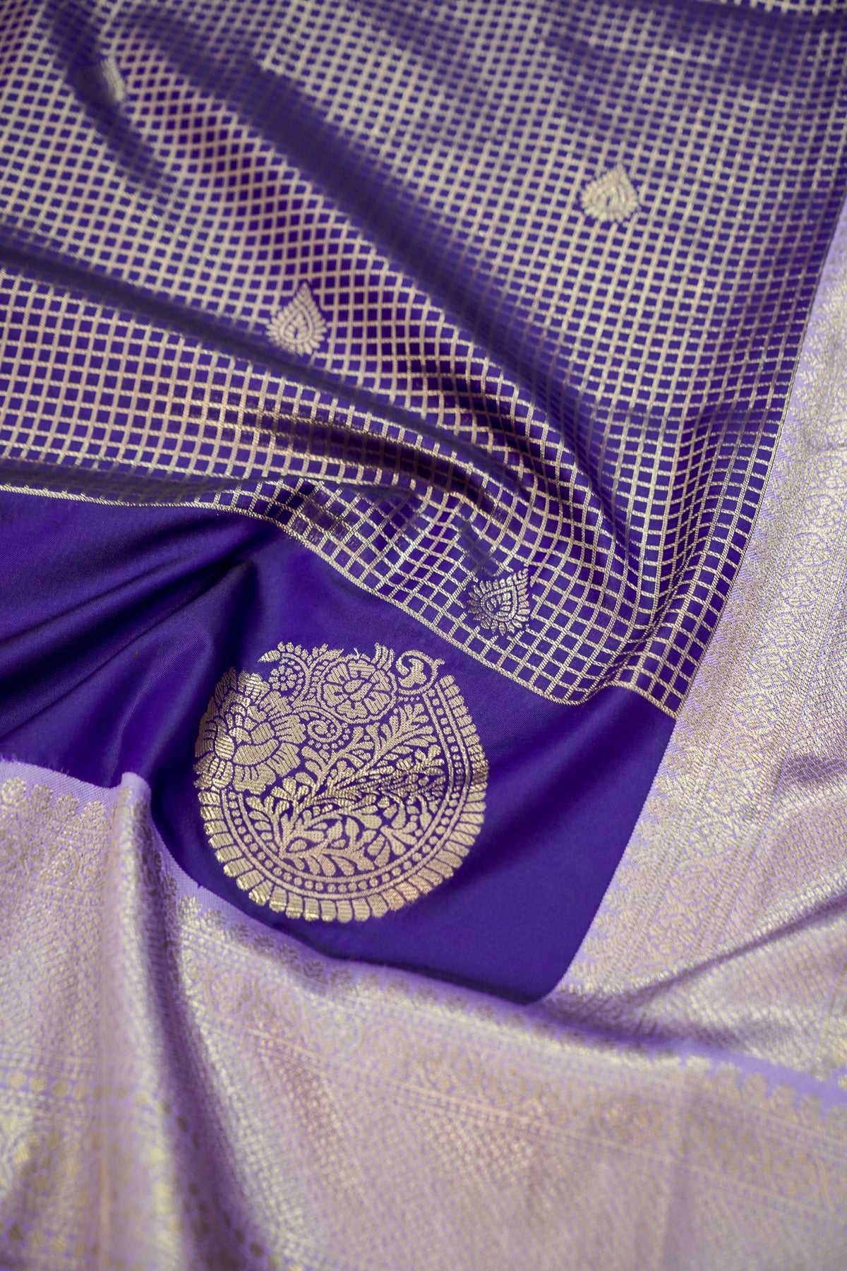 Sharvi - Royal Purple and Champagne Gold Dharmavaram Silk Saree