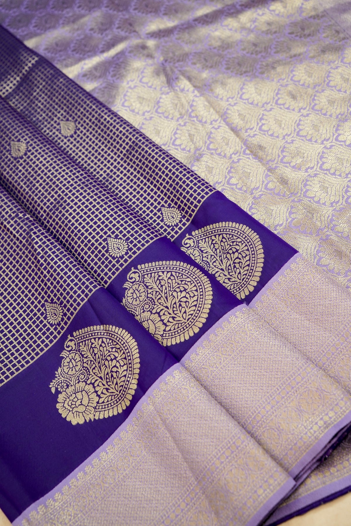 Sharvi - Royal Purple and Champagne Gold Dharmavaram Silk Saree