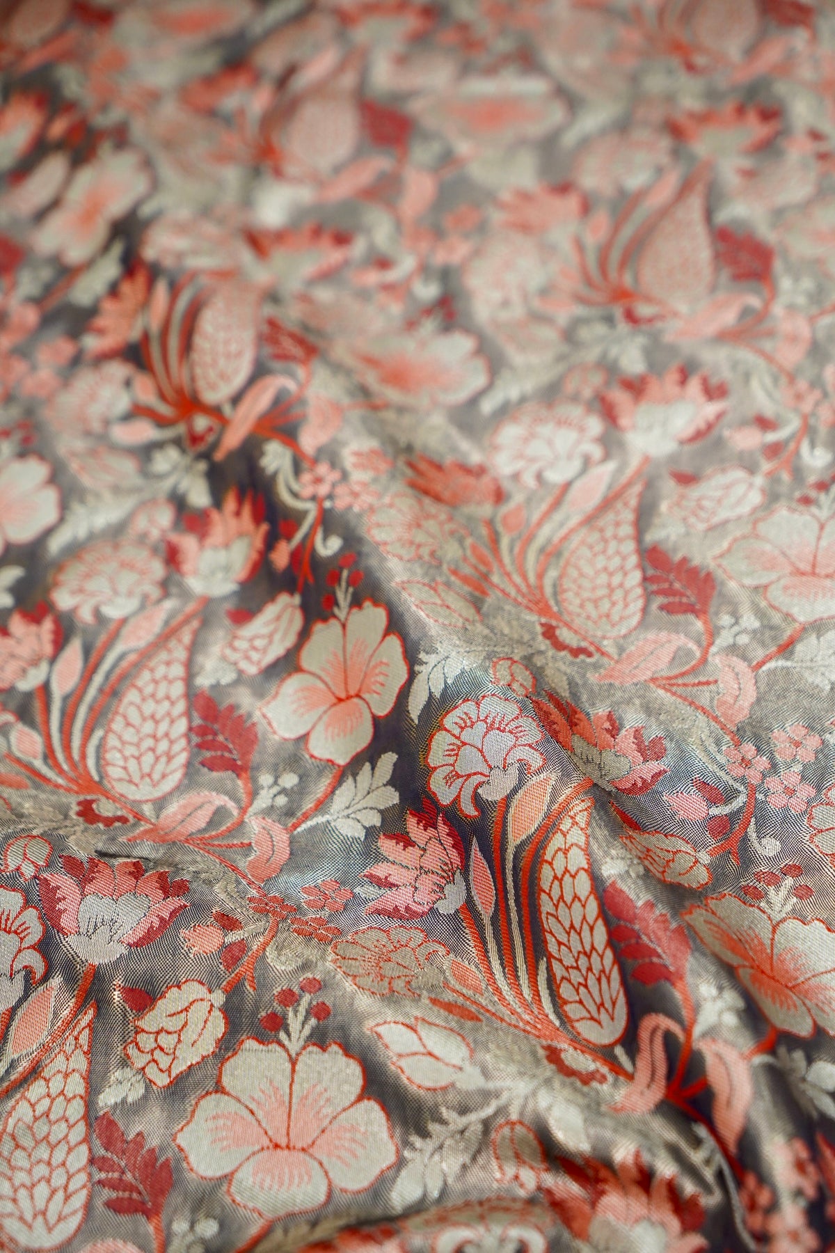 Sharvi - Crimson Red and Charcoal Grey Dharmavaram Silk Saree