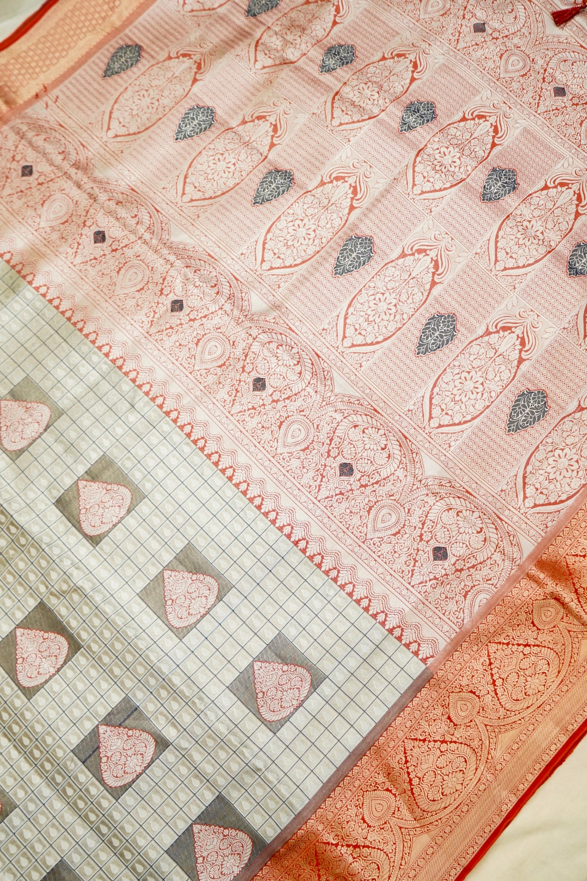 Sharvi - Coral Red and Ivory Dharmavaram Silk Saree