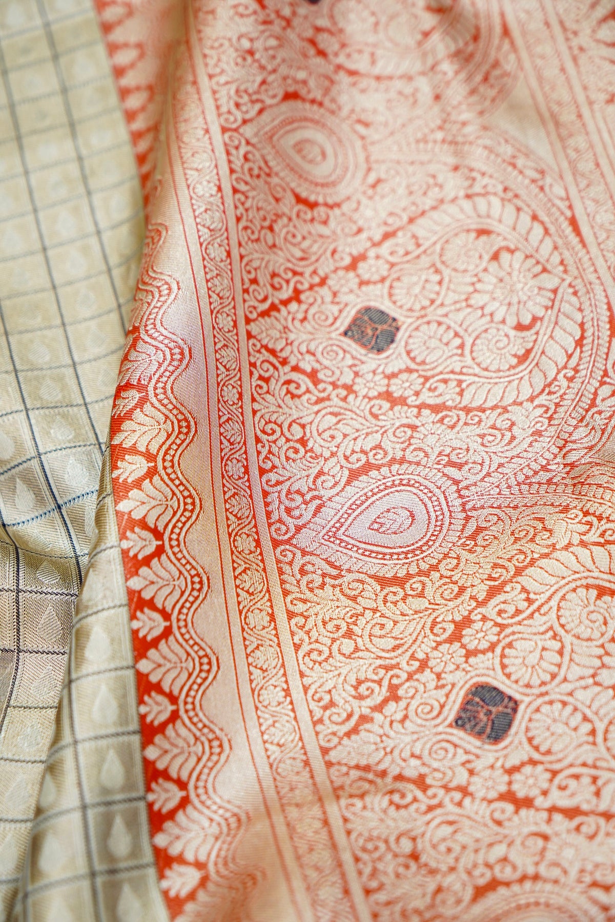 Sharvi - Coral Red and Ivory Dharmavaram Silk Saree