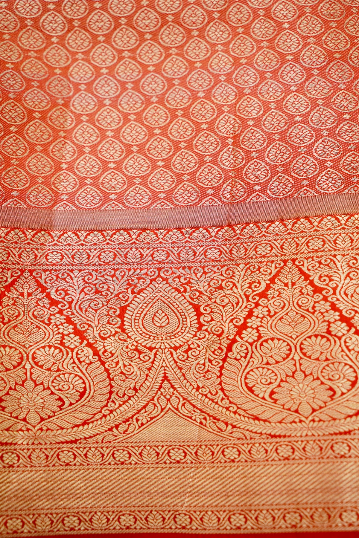 Sharvi - Coral Red and Ivory Dharmavaram Silk Saree