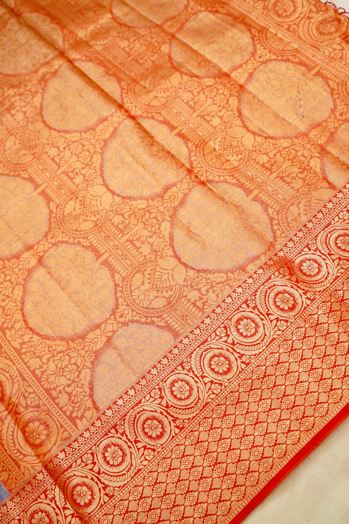 Sharvi - Coral Red and Powder Blue Dharmavaram Silk Saree