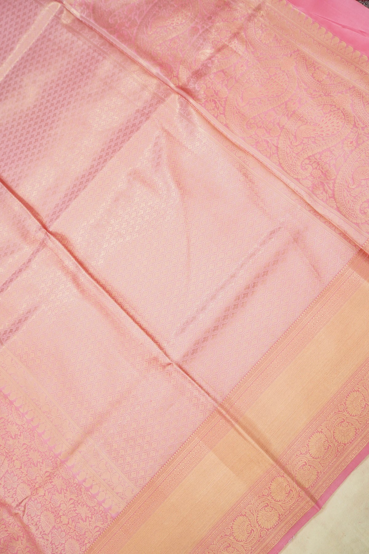 Devyani - Baby Pink Kanchi Pattu Silk Saree with Peach Border